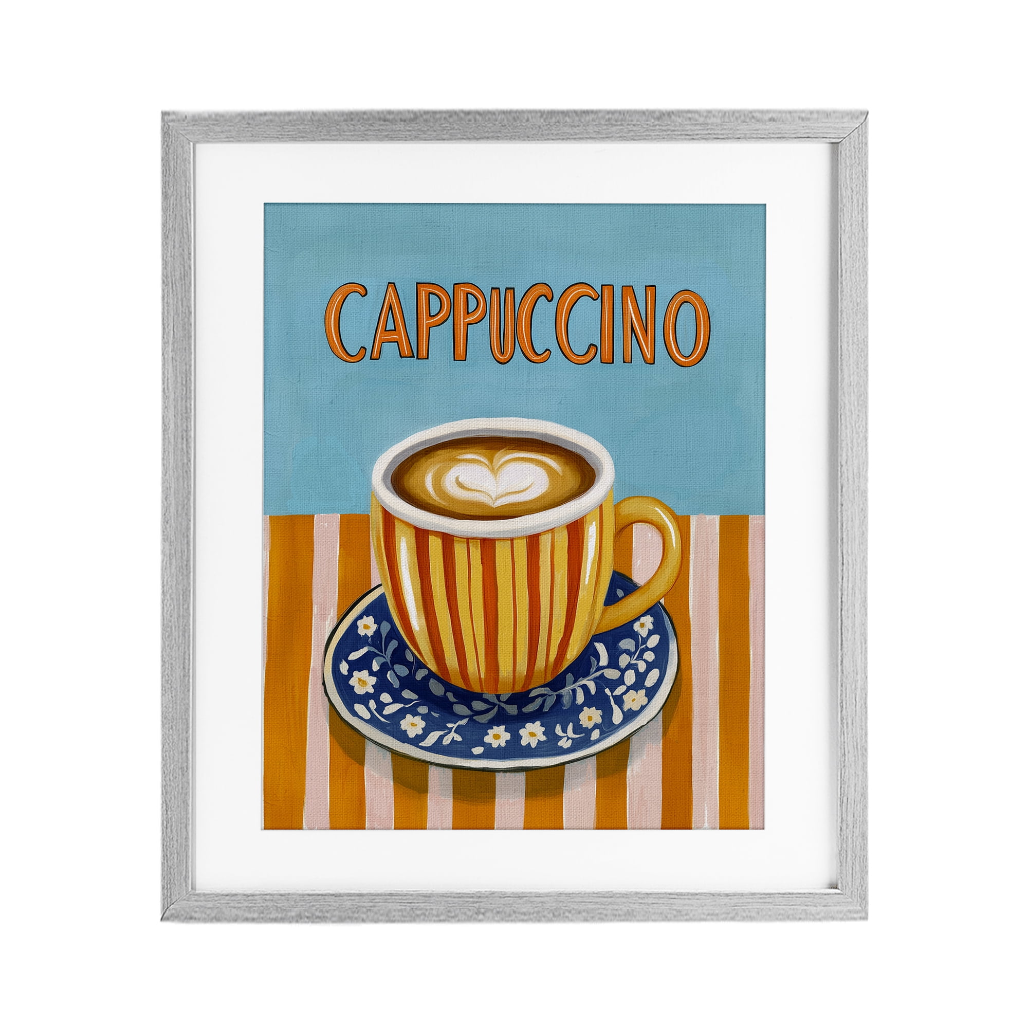 Stupell Industries Cappuccino Stripes Blue & Orange Gray Framed Print Under Glass, design by Yen