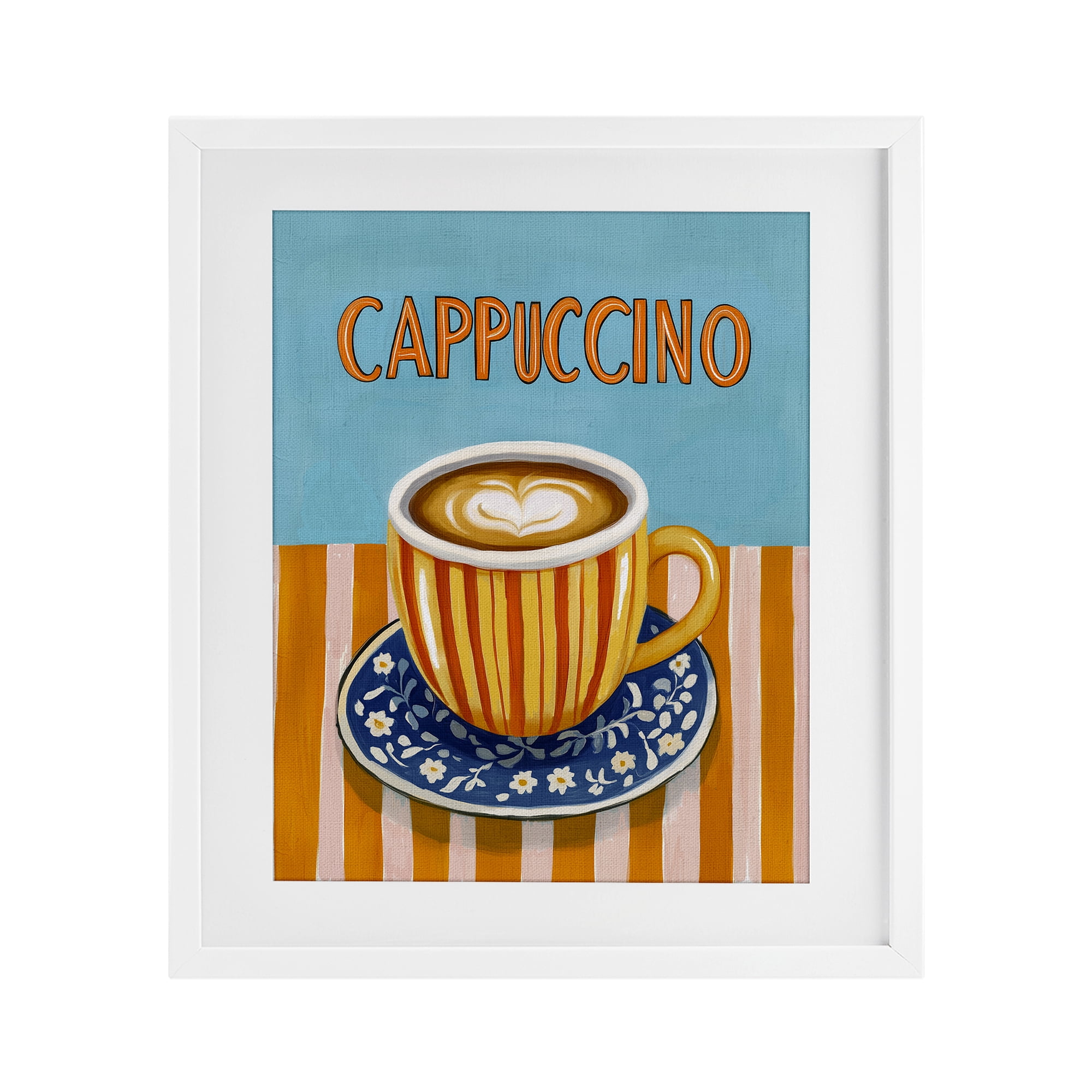 Stupell Industries Cappuccino Stripes Blue & Orange White Framed Print Under Glass, design by Yen