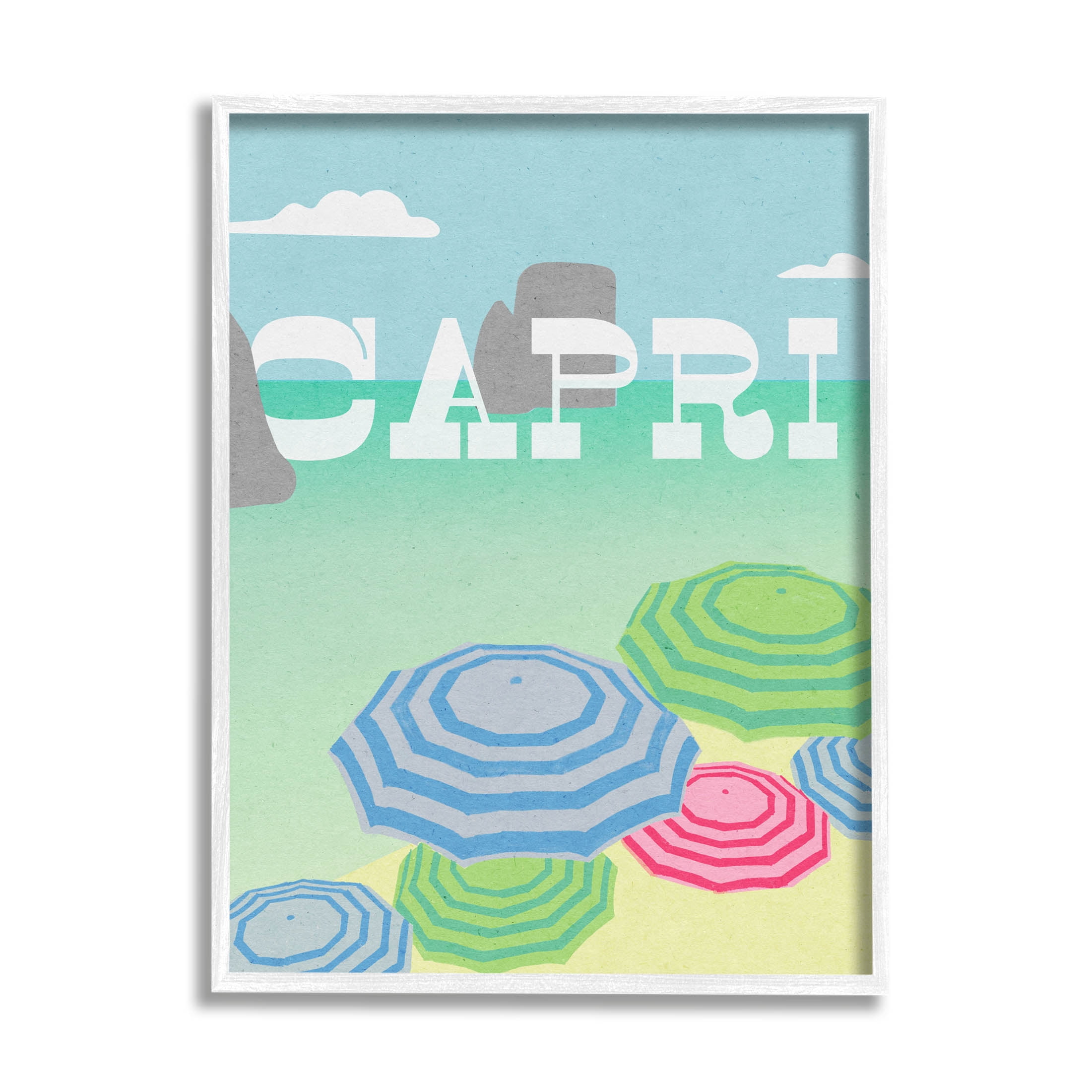 Stupell Industries Capri Beach Shore Umbrellas Graphic Art White Framed Art Print Wall Art, Design by Lil' Rue