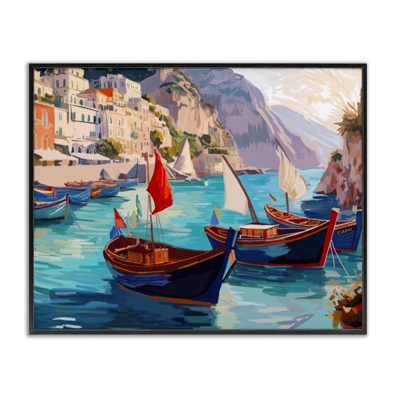 Stupell Industries Contemporary Capri Boat Marina View Black Framed Giclee Art, 14 x 11, by Amelia Noyes