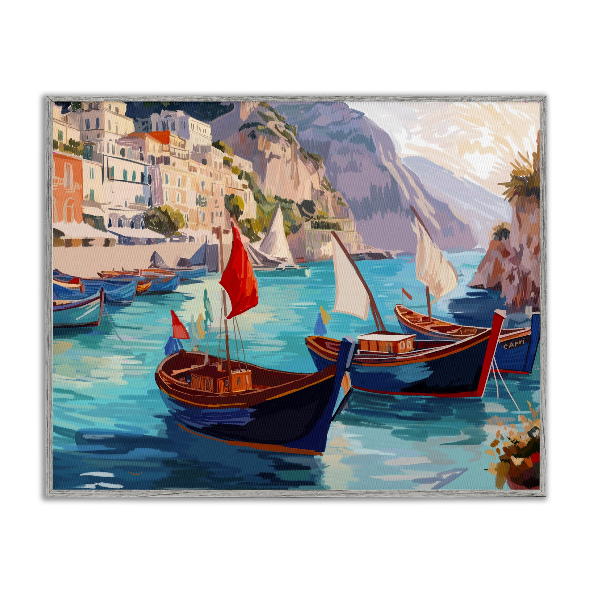 Stupell Industries Capri Boat Marina View Nautical & Beach Painting Gray Framed Art Print Wall Art, 14 x 11