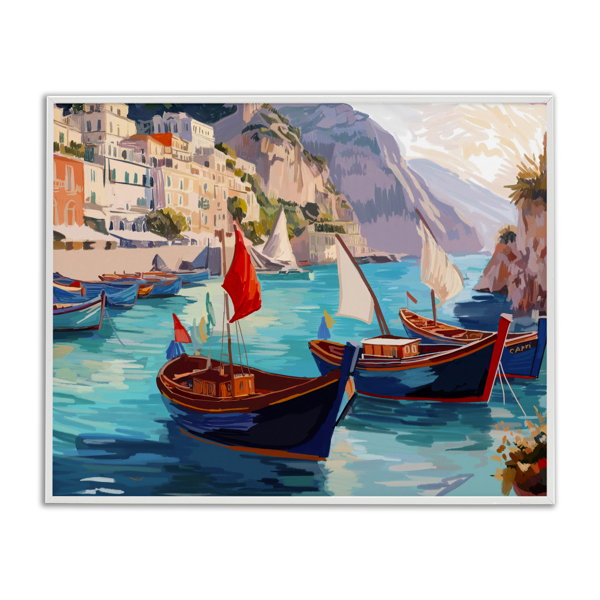 Stupell Industries Capri Boat Marina View Nautical & Beach Painting White Framed Art Print Wall Art, 20 x 16