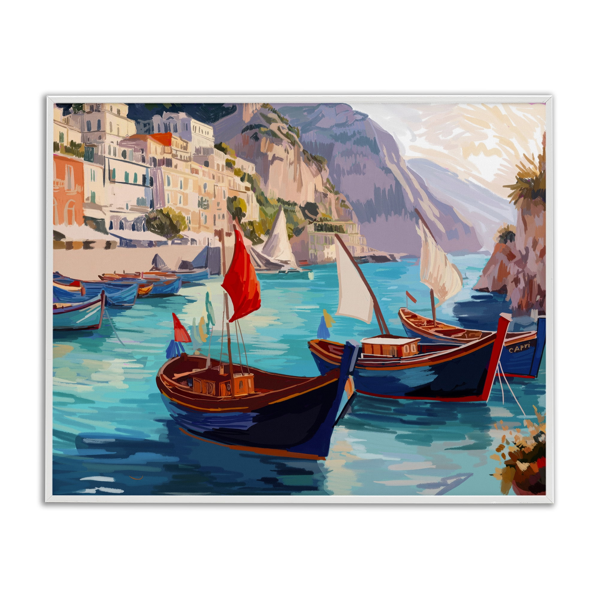 Stupell Industries Capri Boat Marina View Nautical & Beach Painting White Framed Art Print Wall Art, 30 x 24