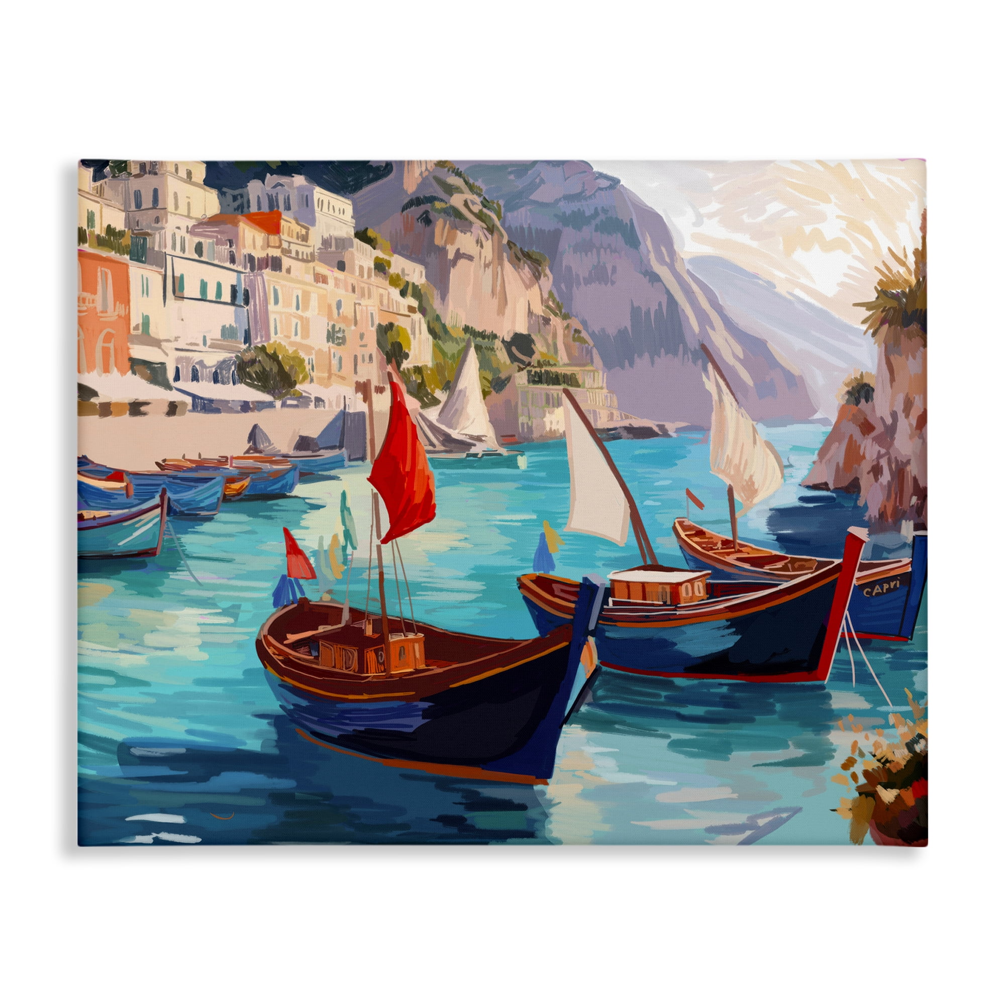 Stupell Industries Capri Boat Marina View Nautical & Beach Painting Wrapped Canvas Art Print Wall Art, 20 x 16
