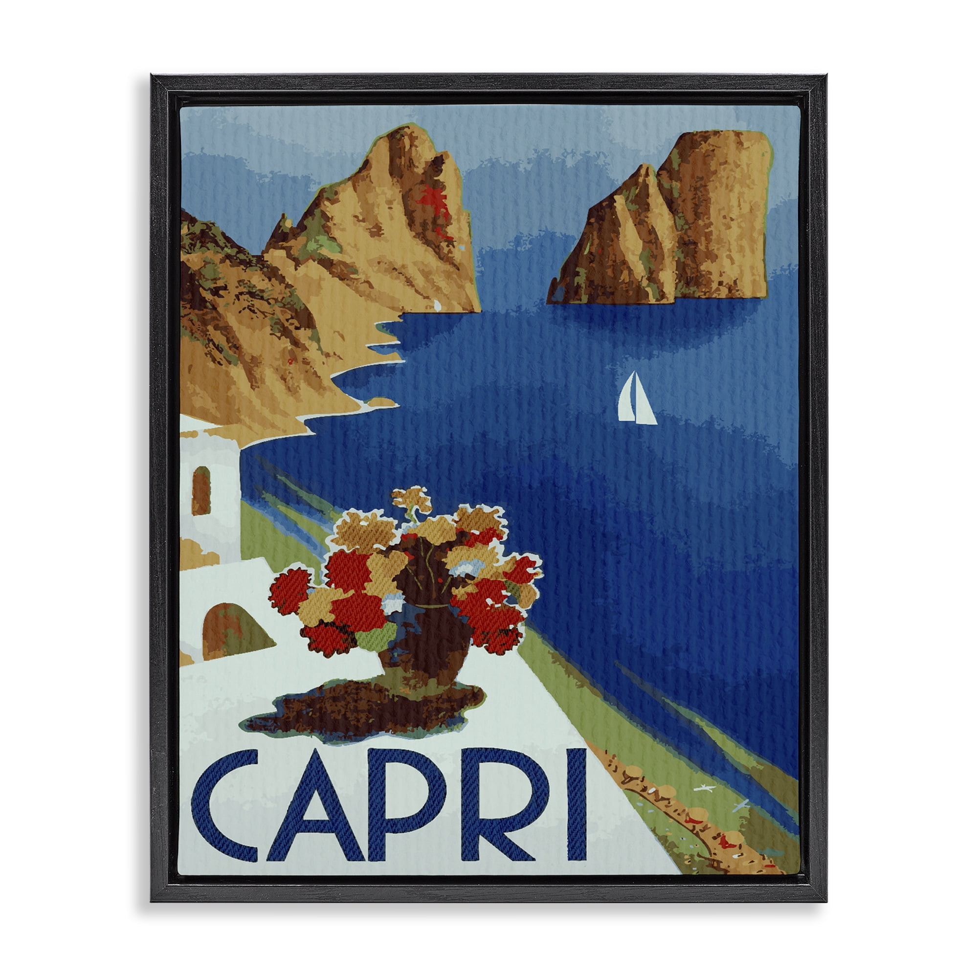 Stupell Industries Capri Island Cliffs Black Framed Floater Canvas Wall Art, design by Lil' Rue
