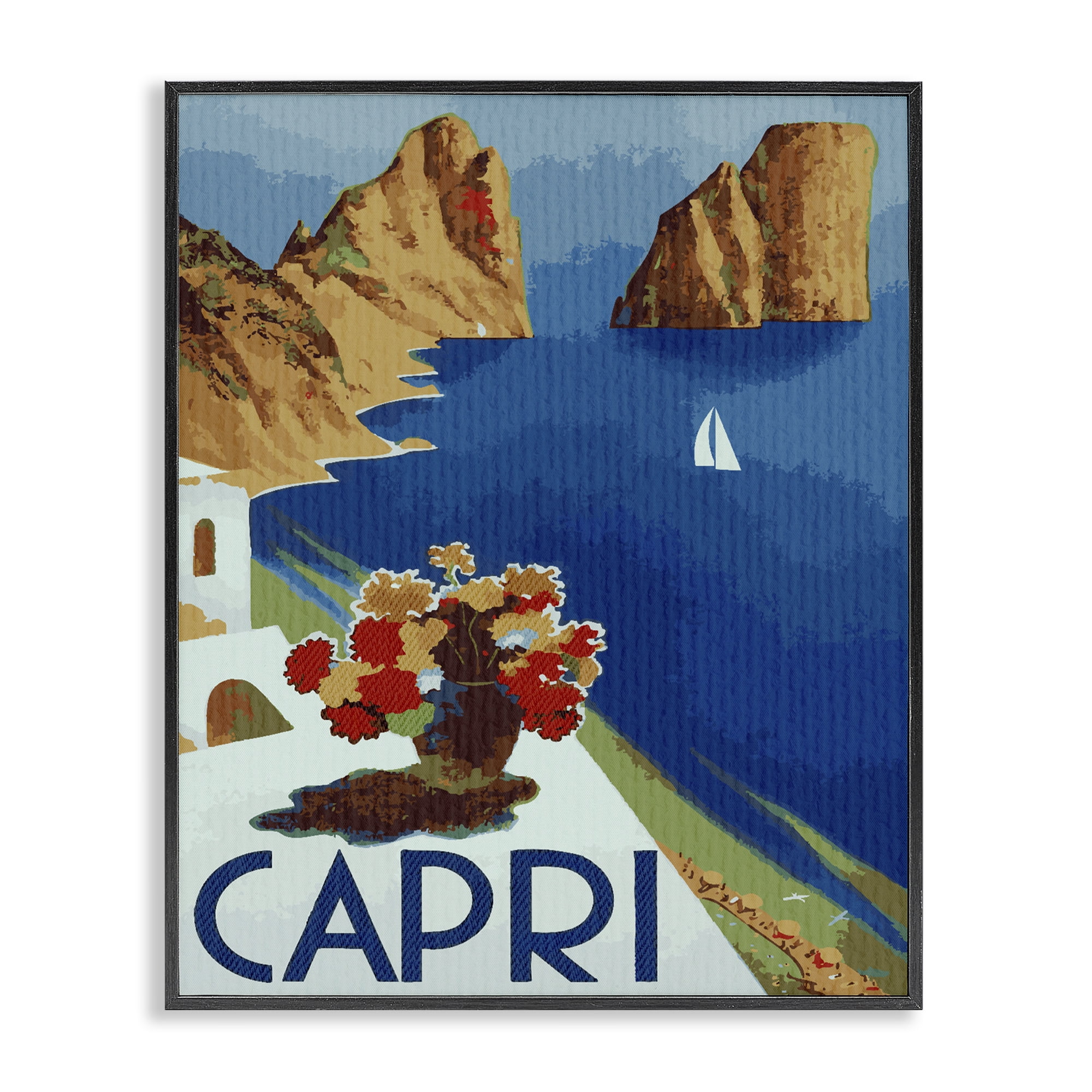 Stupell Industries Capri Island Cliffs Black Framed Giclee Art, design by Lil' Rue