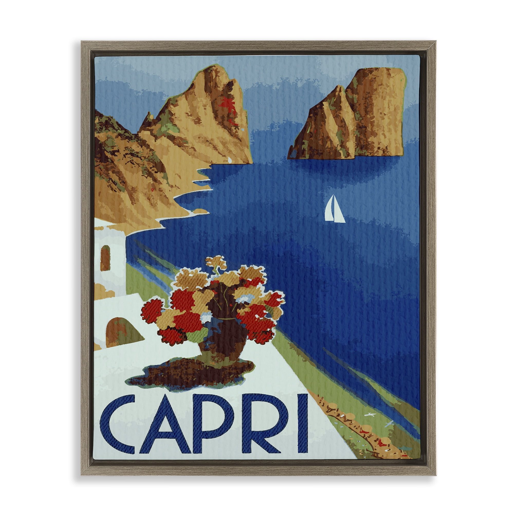 Stupell Industries Capri Island Cliffs Brown Framed Floater Canvas Wall Art, design by Lil' Rue