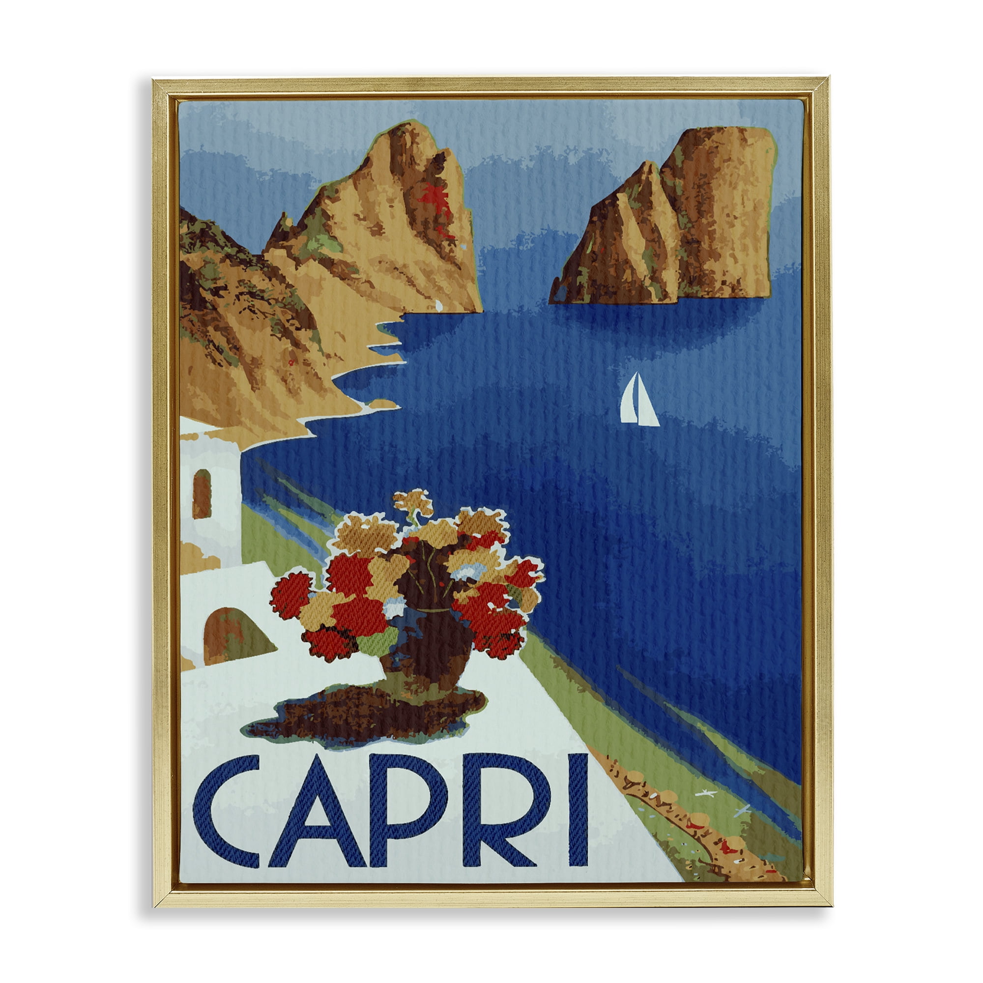 Stupell Industries Capri Island Cliffs Gold Framed Floater Canvas Wall Art, design by Lil' Rue