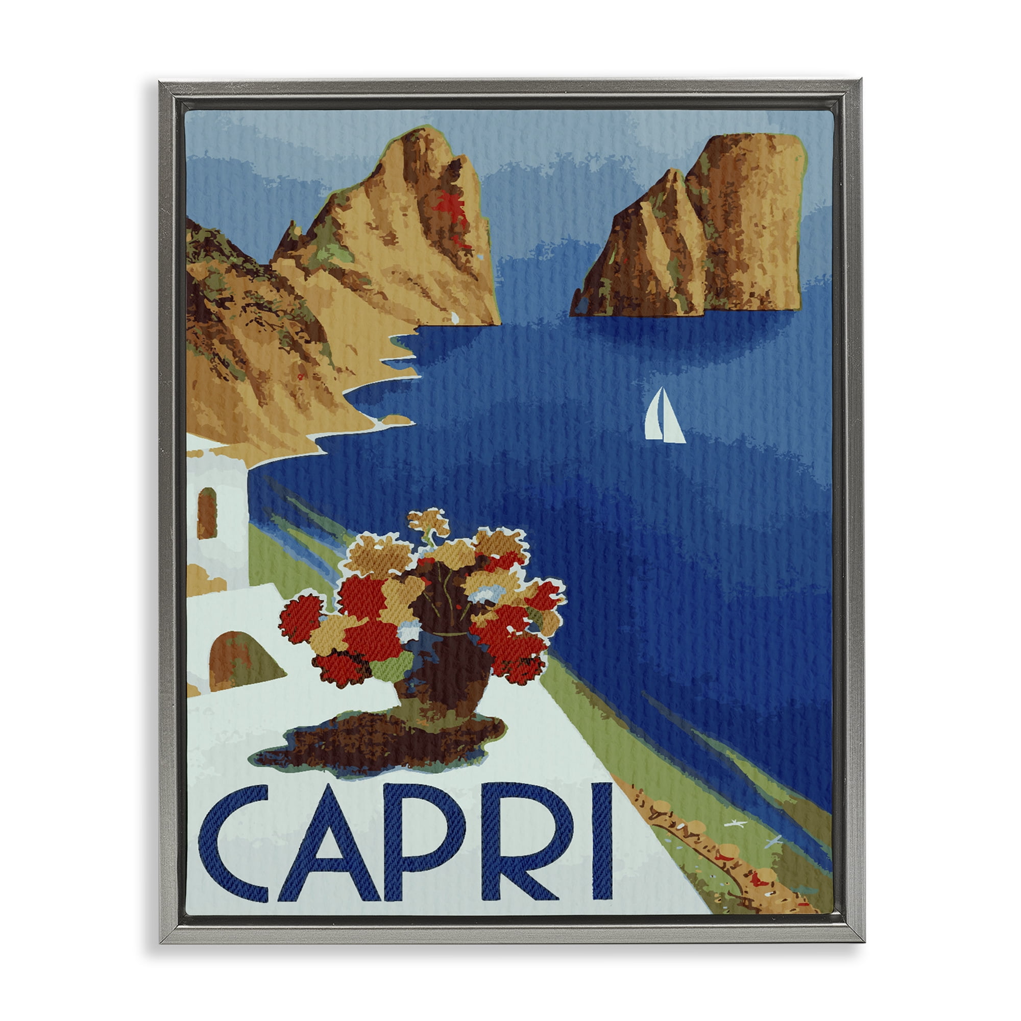 Stupell Industries Capri Island Cliffs Gray Framed Floater Canvas Wall Art, design by Lil' Rue