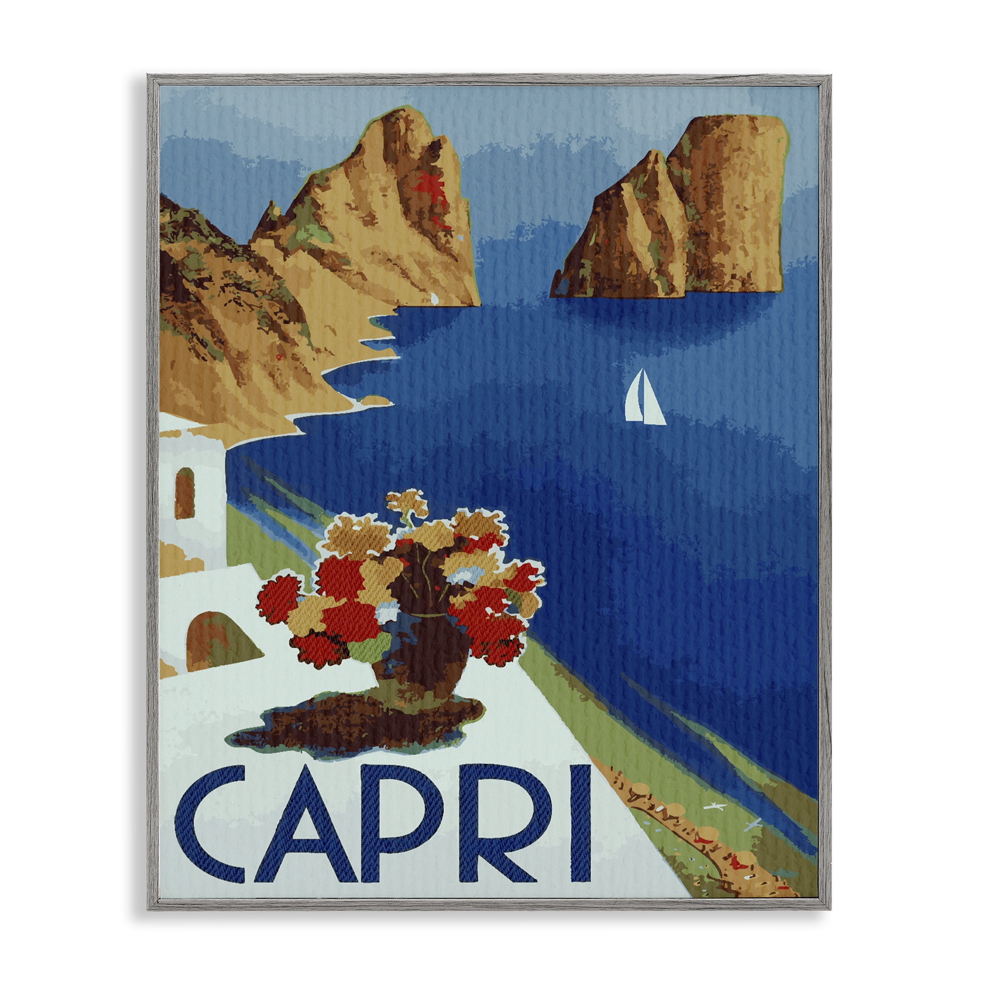 Stupell Industries Capri Island Cliffs Gray Framed Giclee Art, design by Lil' Rue