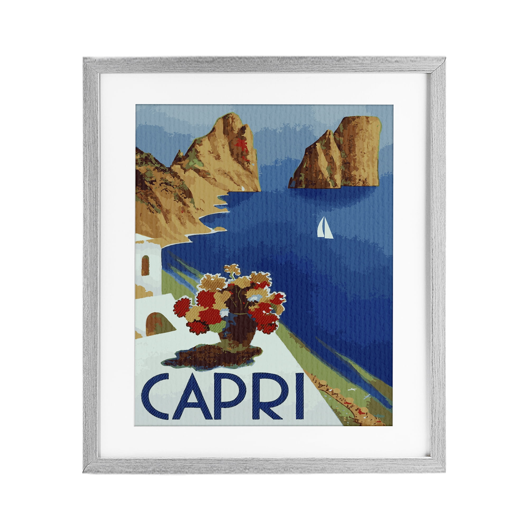 Stupell Industries Capri Island Cliffs Gray Framed Print Under Glass, design by Lil' Rue