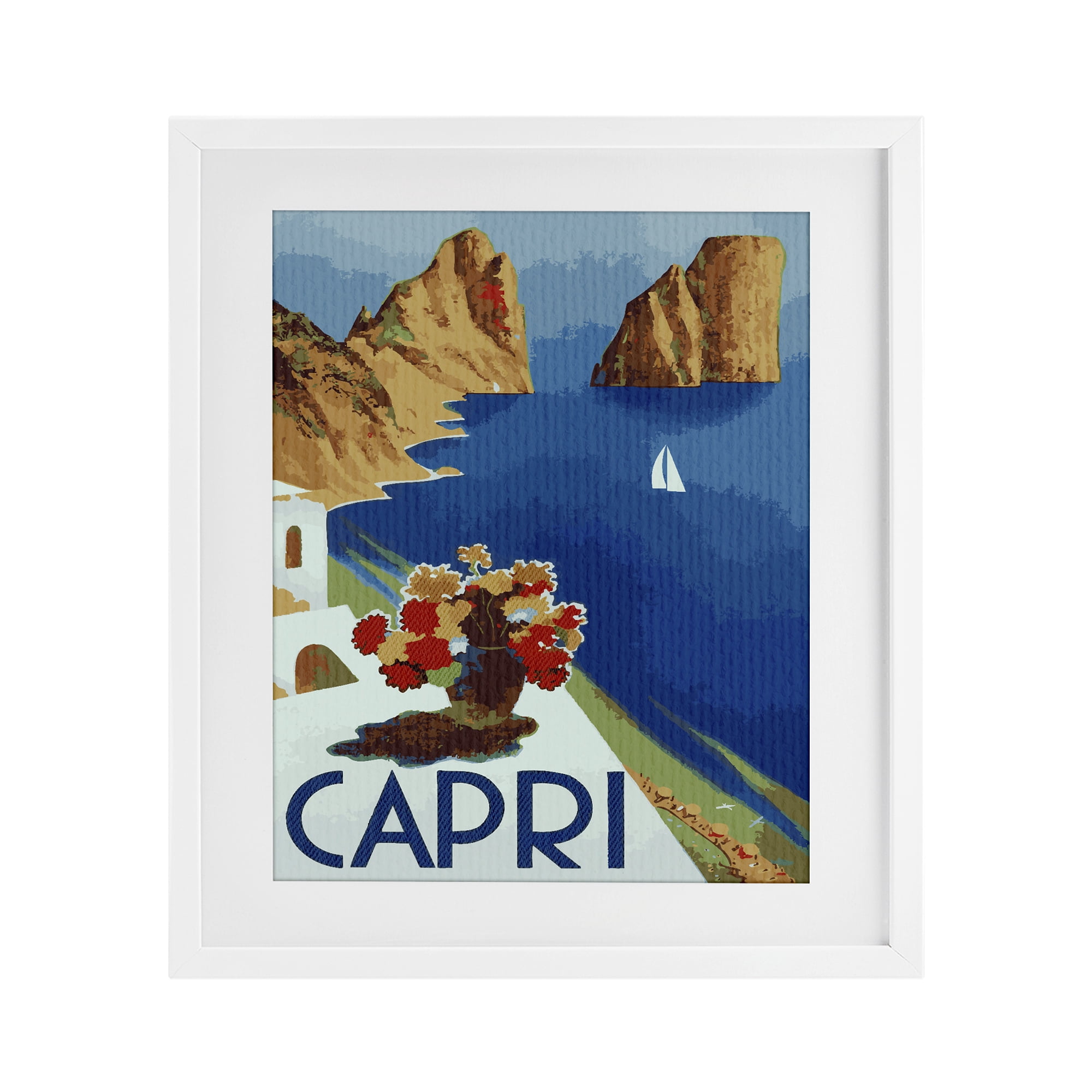 Stupell Industries Capri Island Cliffs White Framed Print Under Glass, design by Lil' Rue