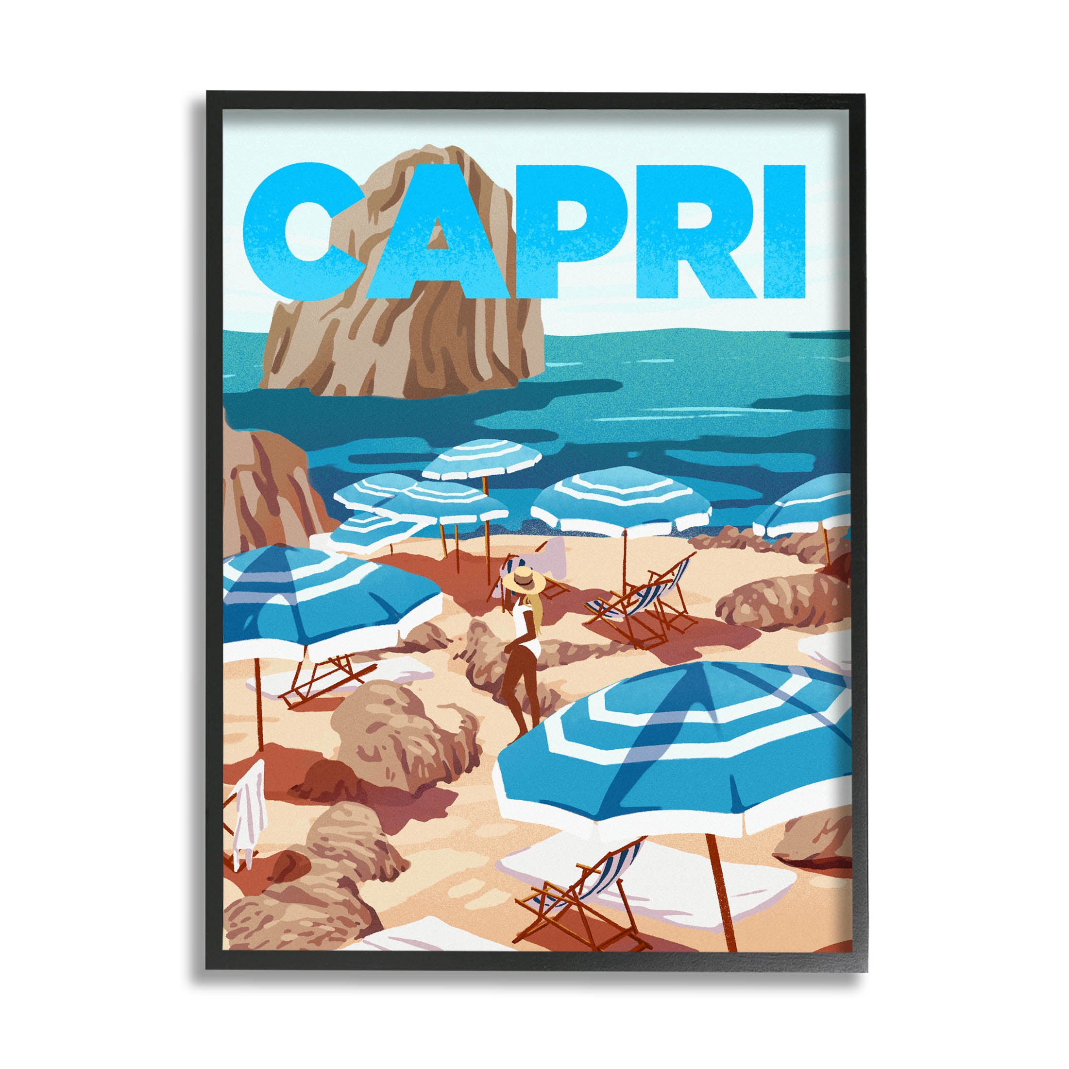 Stupell Industries Capri Italian Summer Beach Island Graphic Art Black Framed Art Print Wall Art, Design by Ziwei Li