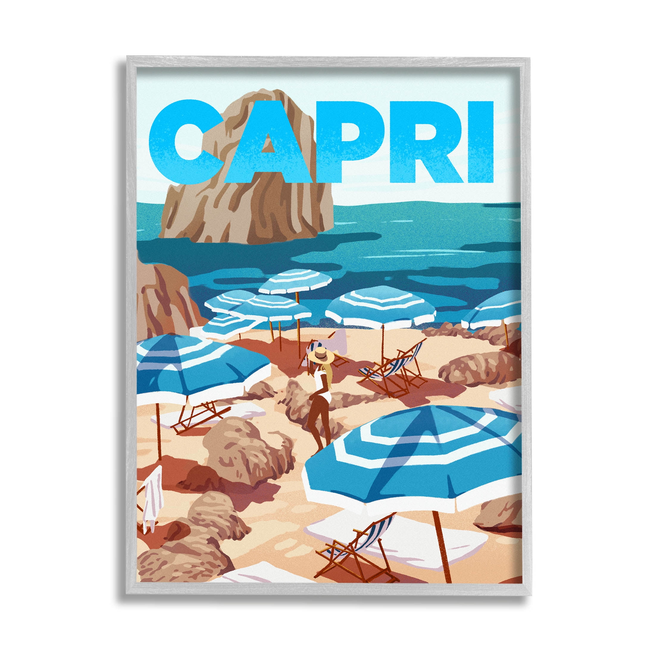 Stupell Industries Capri Italian Summer Beach Island Graphic Art Gray Framed Art Print Wall Art, Design by Ziwei Li