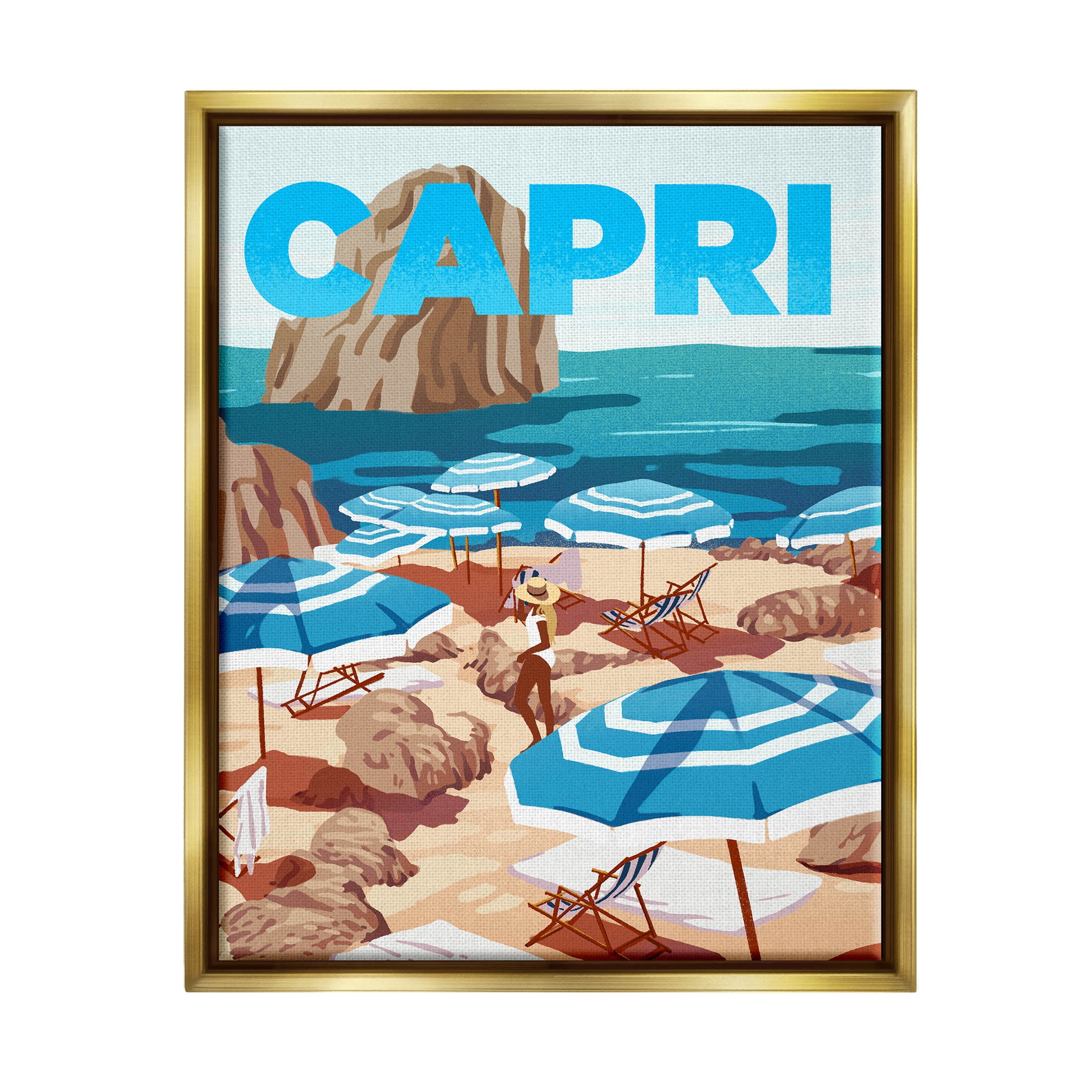 Stupell Industries Capri Italian Summer Beach Island Graphic Art Metallic Gold Floating Framed Canvas Print Wall Art, Design by Ziwei Li