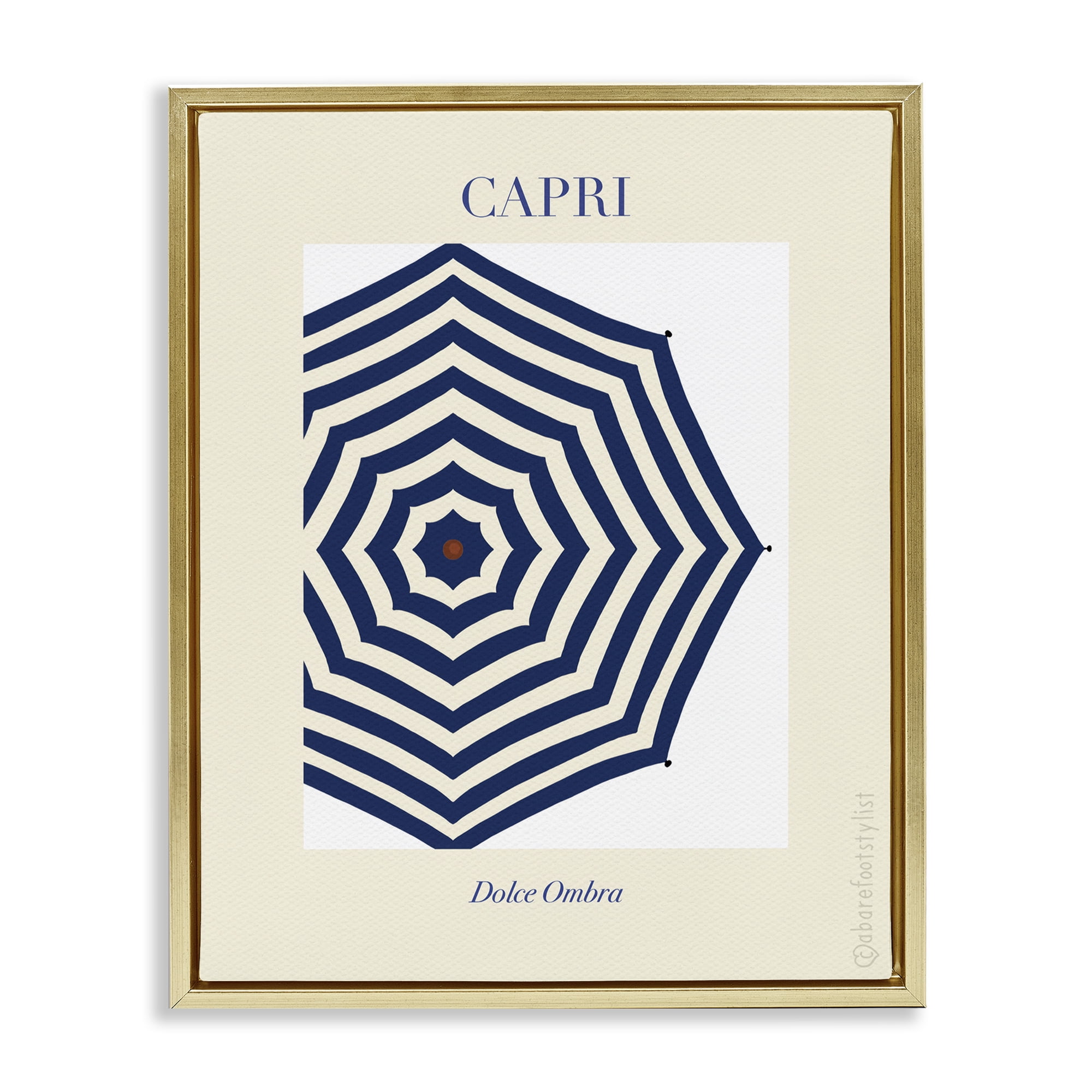 Stupell Industries Capri Striped Umbrella Gold Framed Floater Canvas Wall Art, design by A Barefoot Stylist