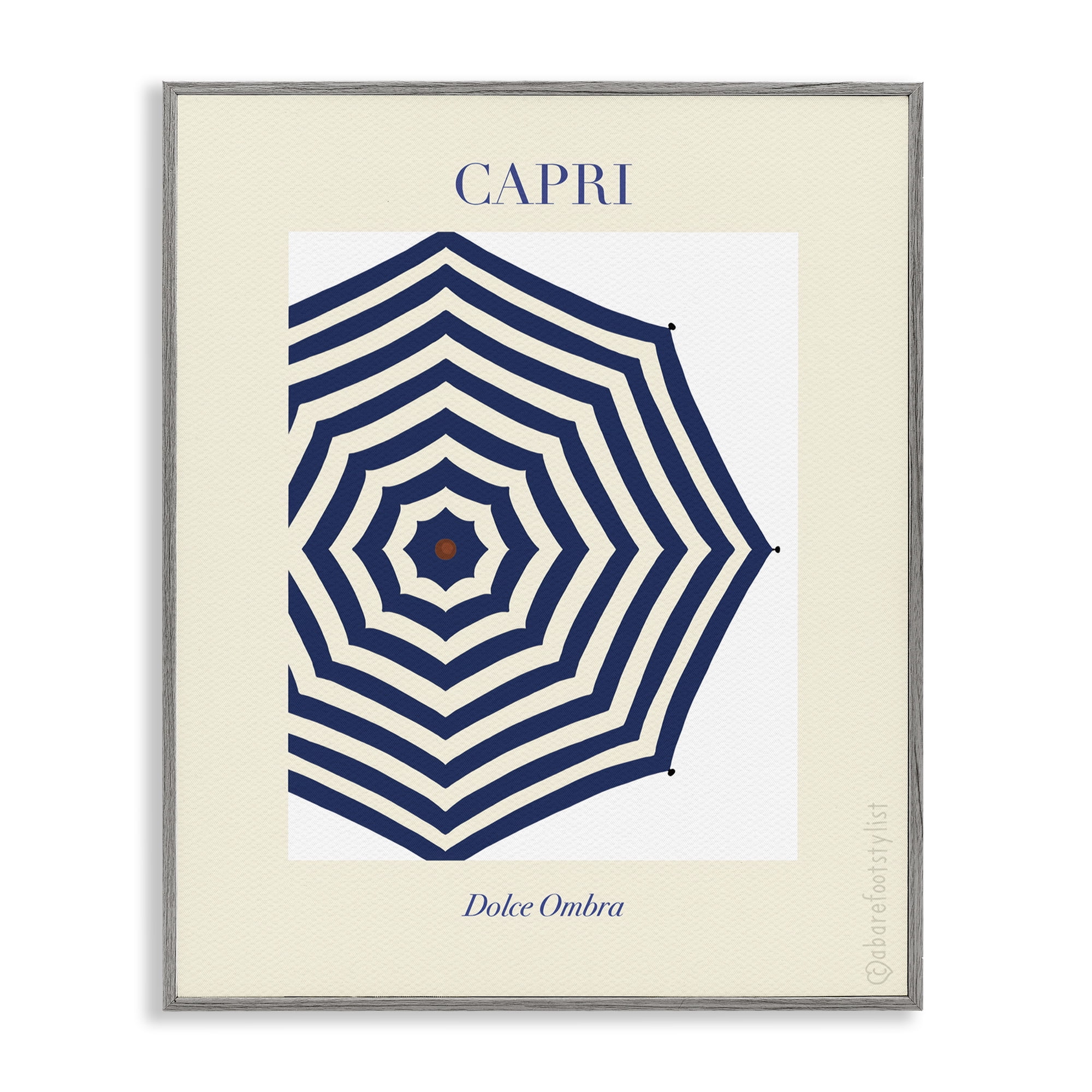 Stupell Industries Capri Striped Umbrella Gray Framed Giclee Art, design by A Barefoot Stylist