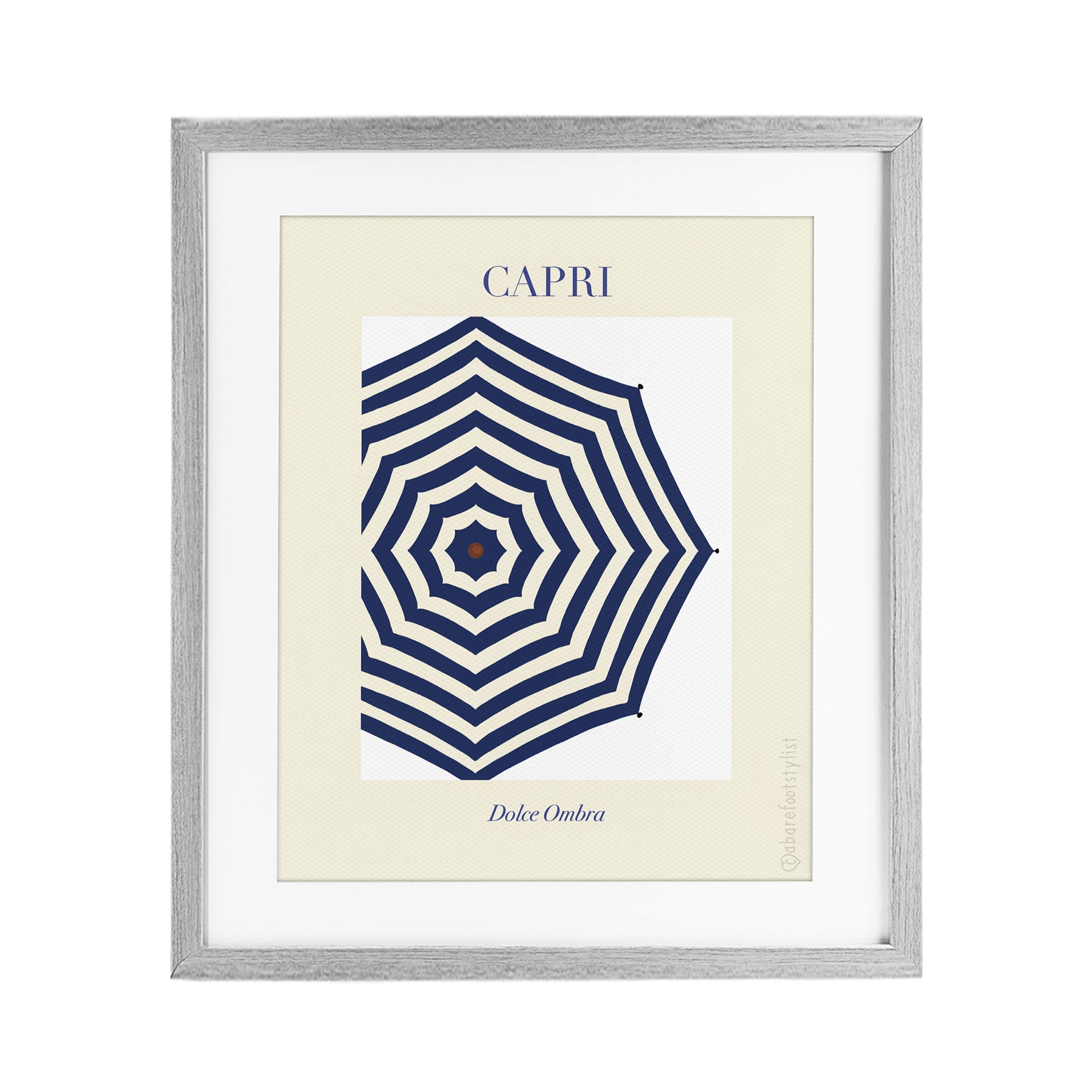 Stupell Industries Capri Striped Umbrella Gray Framed Print Under Glass, design by A Barefoot Stylist