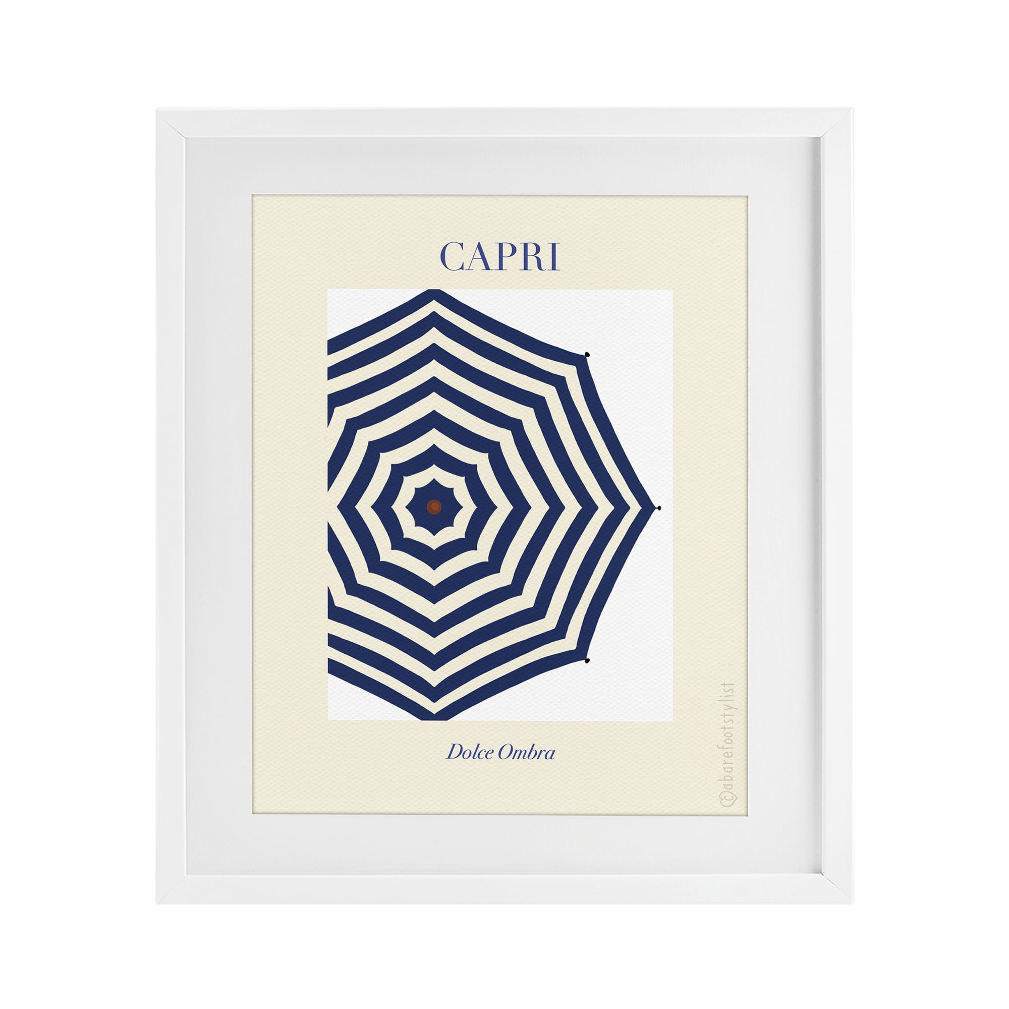 Stupell Industries Capri Striped Umbrella White Framed Print Under Glass, design by A Barefoot Stylist