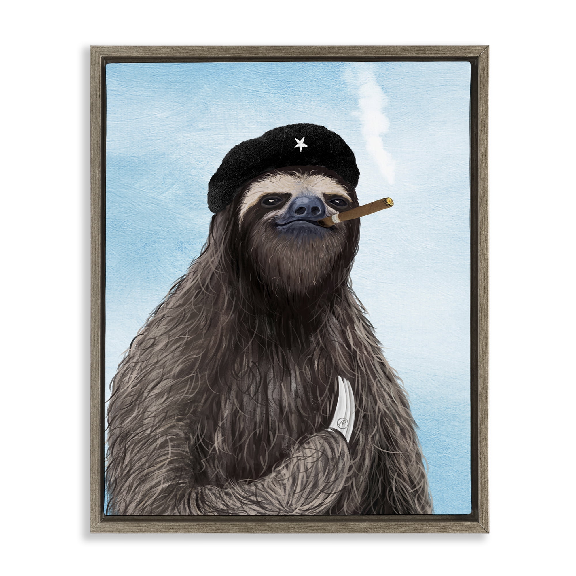 Stupell Industries Captain Sloth & Cigar Novelty & Humor Painting Brown Floater Framed Canvas Art Print Wall Art, 25 x 31