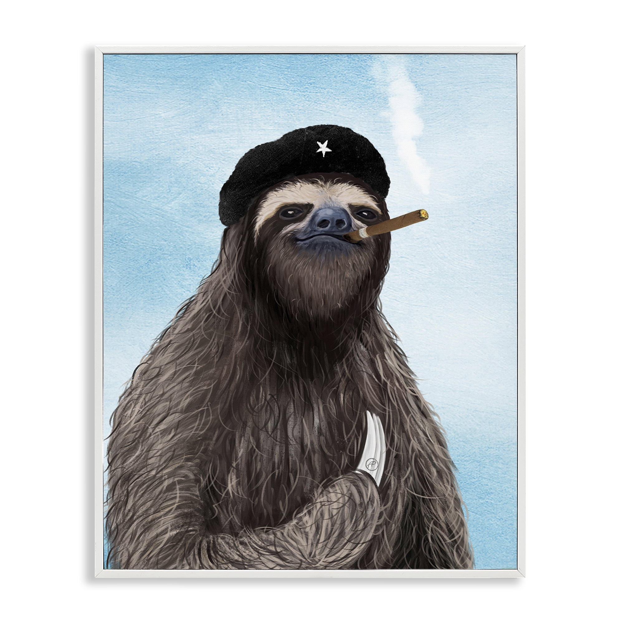 Stupell Industries Captain Sloth & Cigar Novelty & Humor Painting White Framed Art Print Wall Art, 11 x 14
