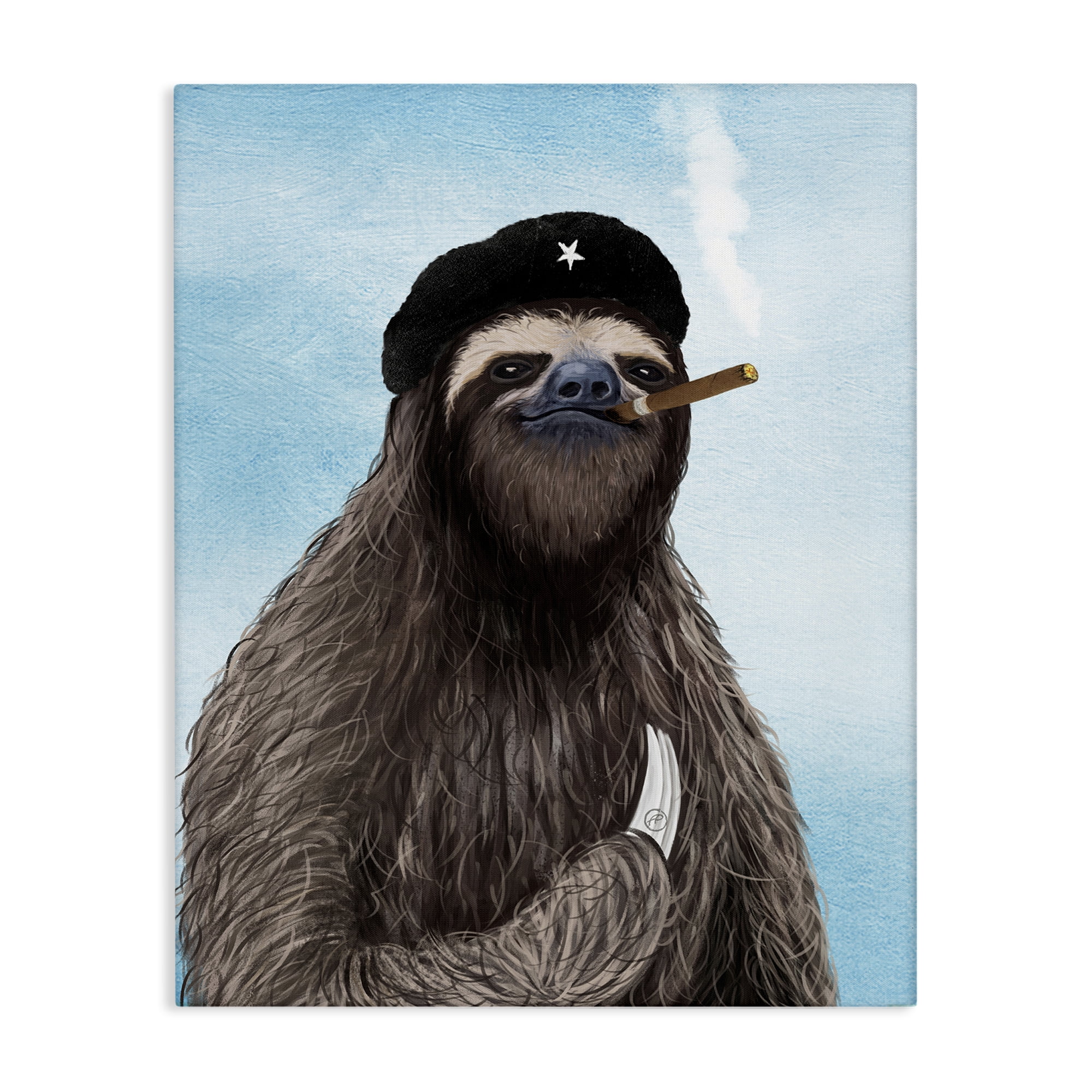 Stupell Industries Captain Sloth & Cigar Novelty & Humor Painting Wrapped Canvas Art Print Wall Art, 30 x 40