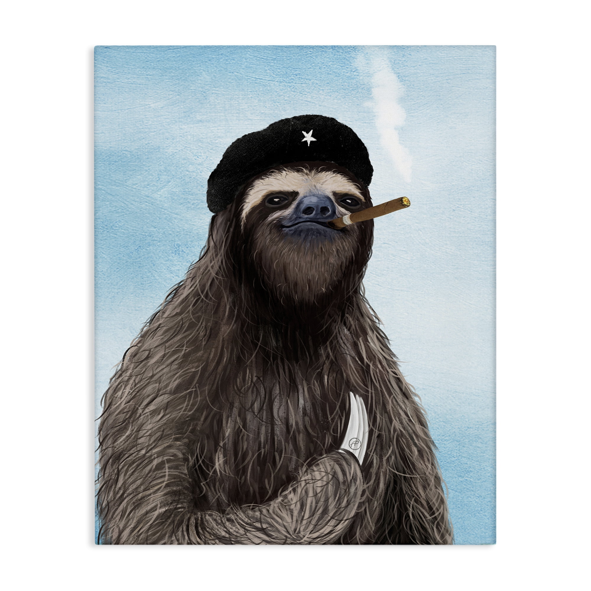 Stupell Industries Captain Sloth & Cigar Novelty & Humor Painting Wrapped Canvas Art Print Wall Art, 36 x 48