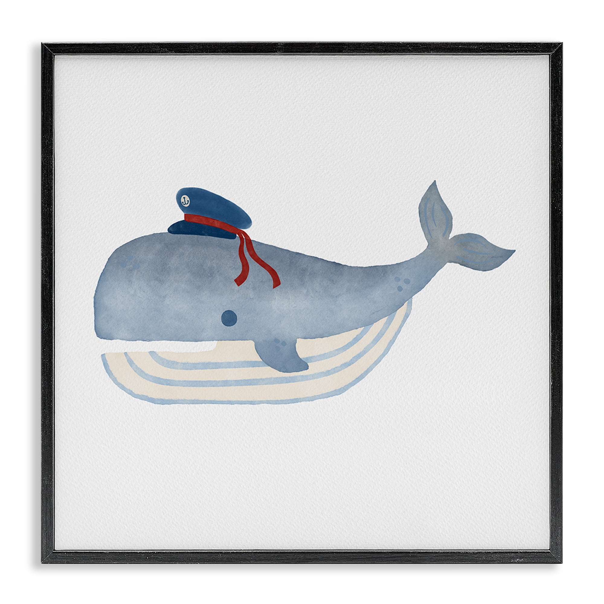 Stupell Industries Captain Whale with Hat Animals Painting Black Framed Art Print Wall Art, 17 x 17