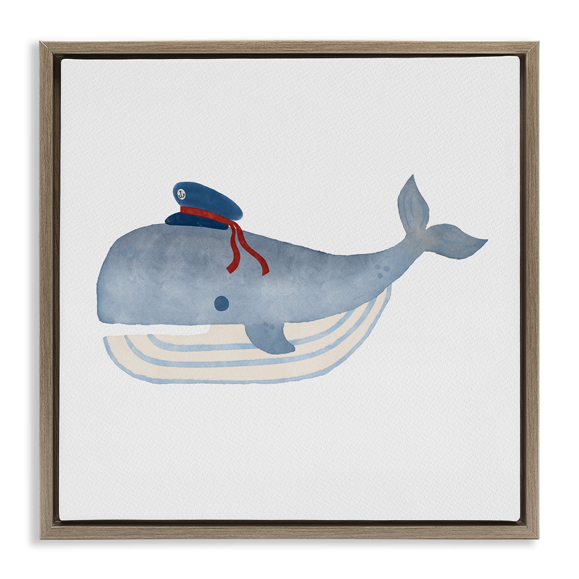 Stupell Industries Captain Whale with Hat Animals Painting Brown Floater Framed Canvas Art Print Wall Art, 25 x 25