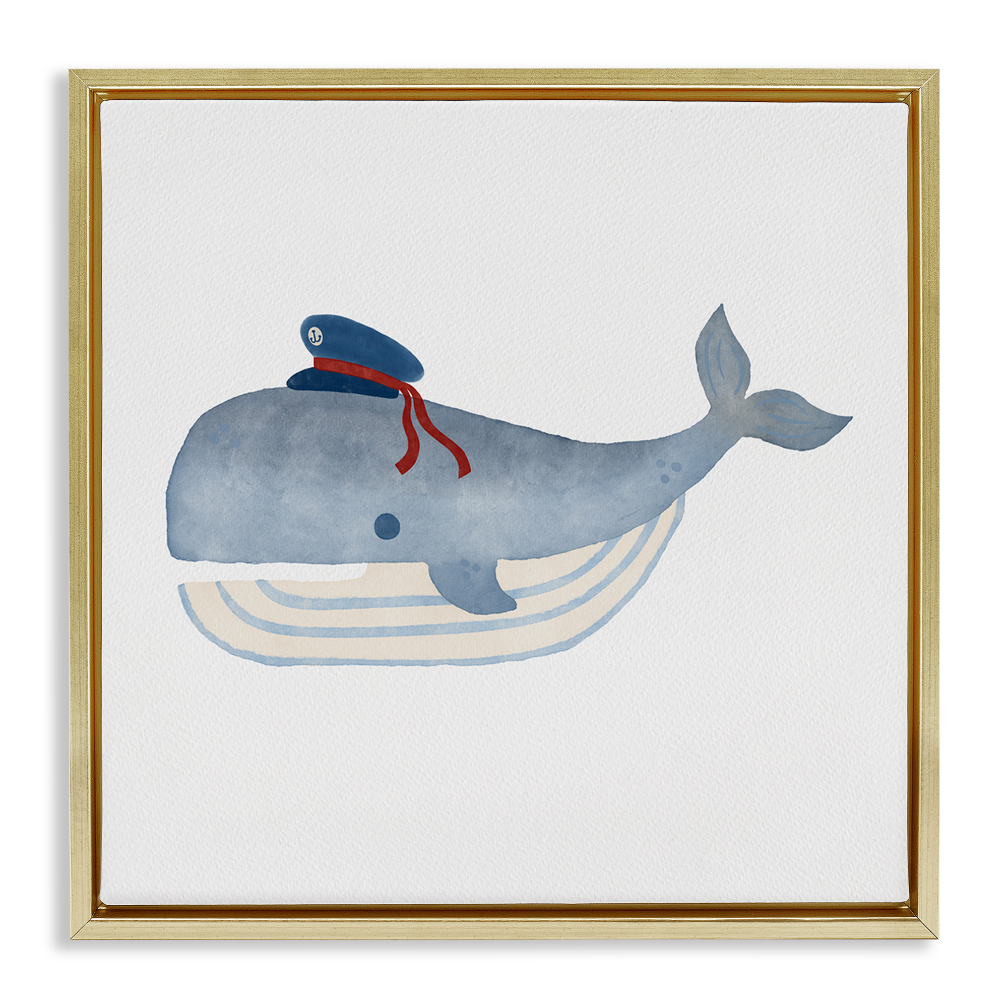 Stupell Industries Captain Whale with Hat Animals Painting Gold Floater Framed Canvas Art Print Wall Art, 18 x 18