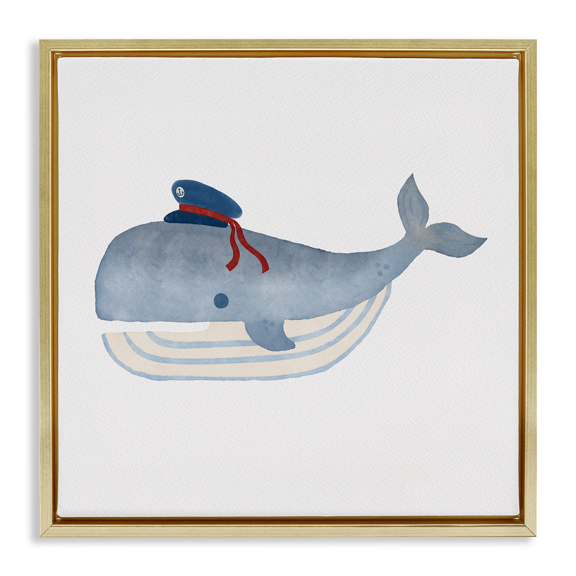 Stupell Industries Captain Whale with Hat Animals Painting Gold Floater Framed Canvas Art Print Wall Art, 25 x 25