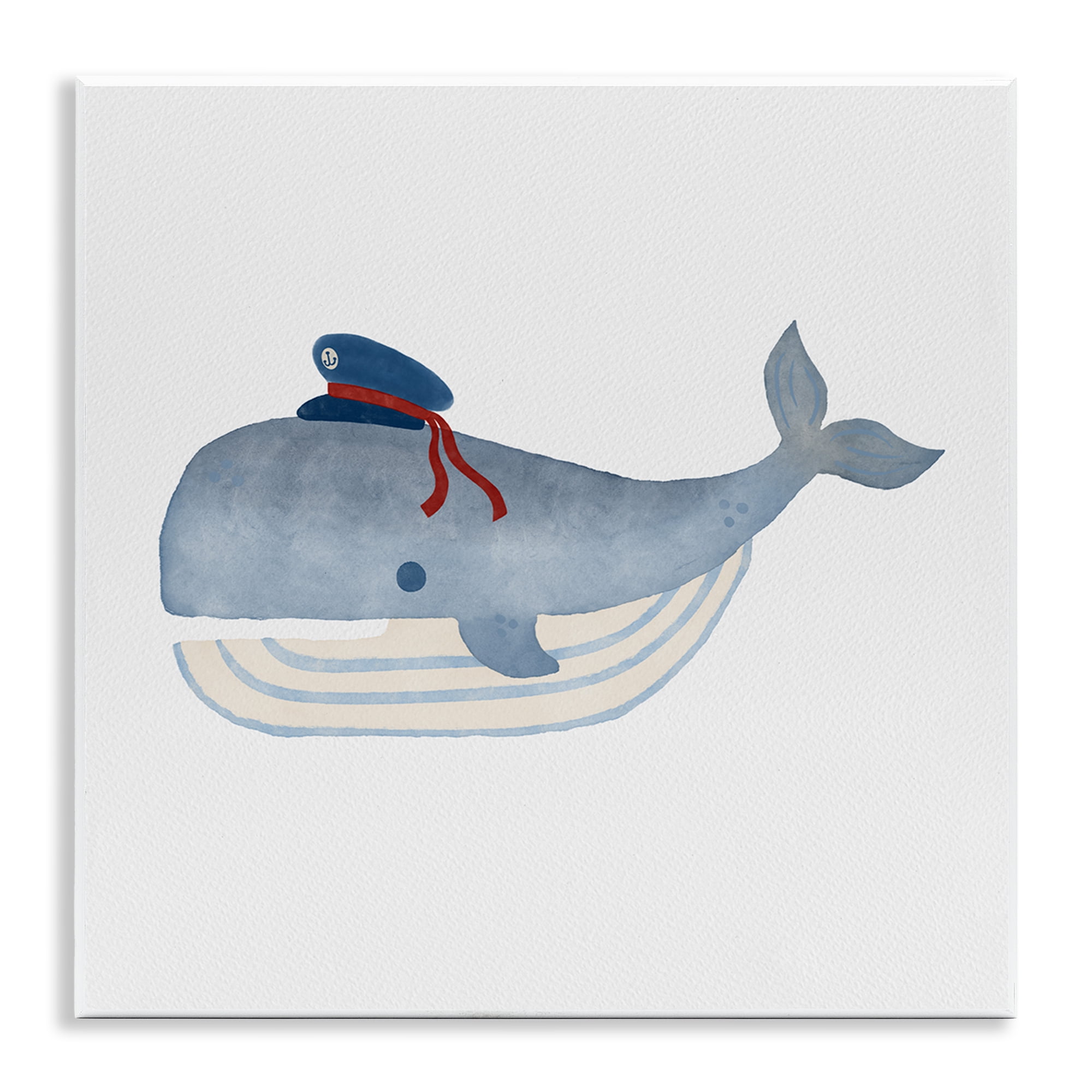 Stupell Industries Captain Whale with Hat Animals Painting Unframed Art Print Wall Art, 12 x 12