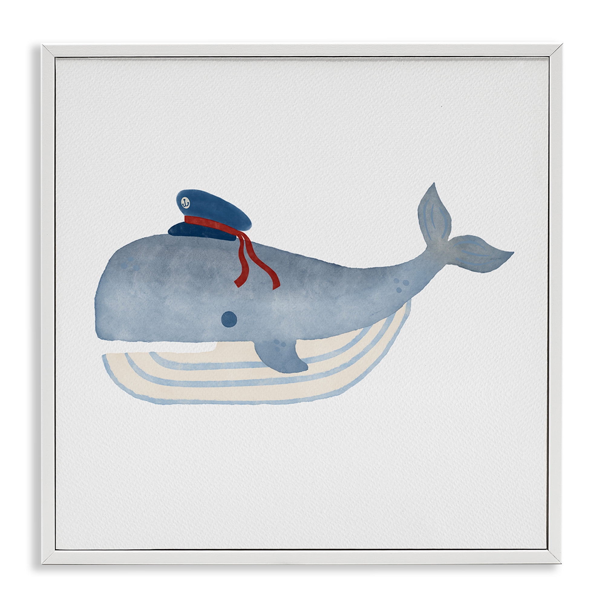 Stupell Industries Captain Whale with Hat Animals Painting White Framed Art Print Wall Art, 17 x 17