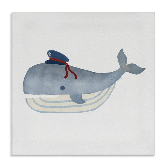 Stupell Industries Captain Whale with Hat Animals Painting Wrapped Canvas Art Print Wall Art, 17 x 17