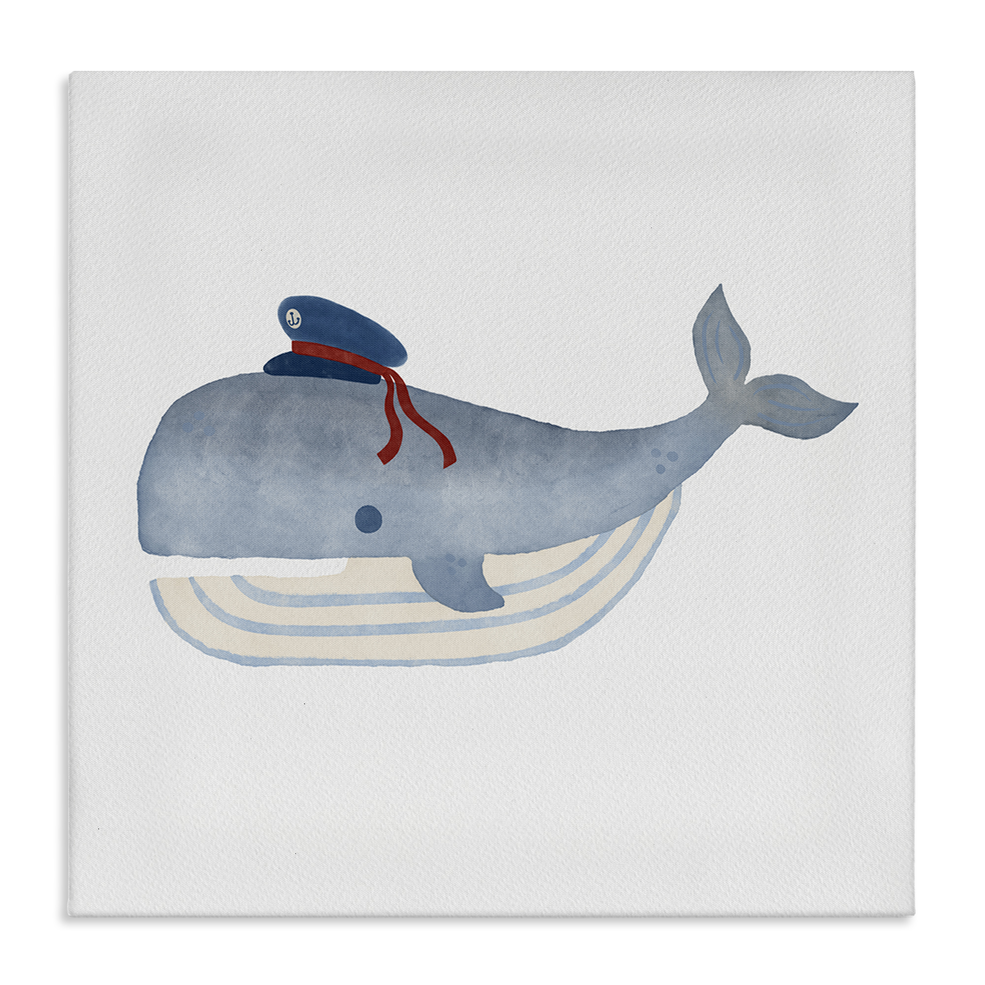Stupell Industries Captain Whale with Hat Animals Painting Wrapped Canvas Art Print Wall Art, 30 x 30