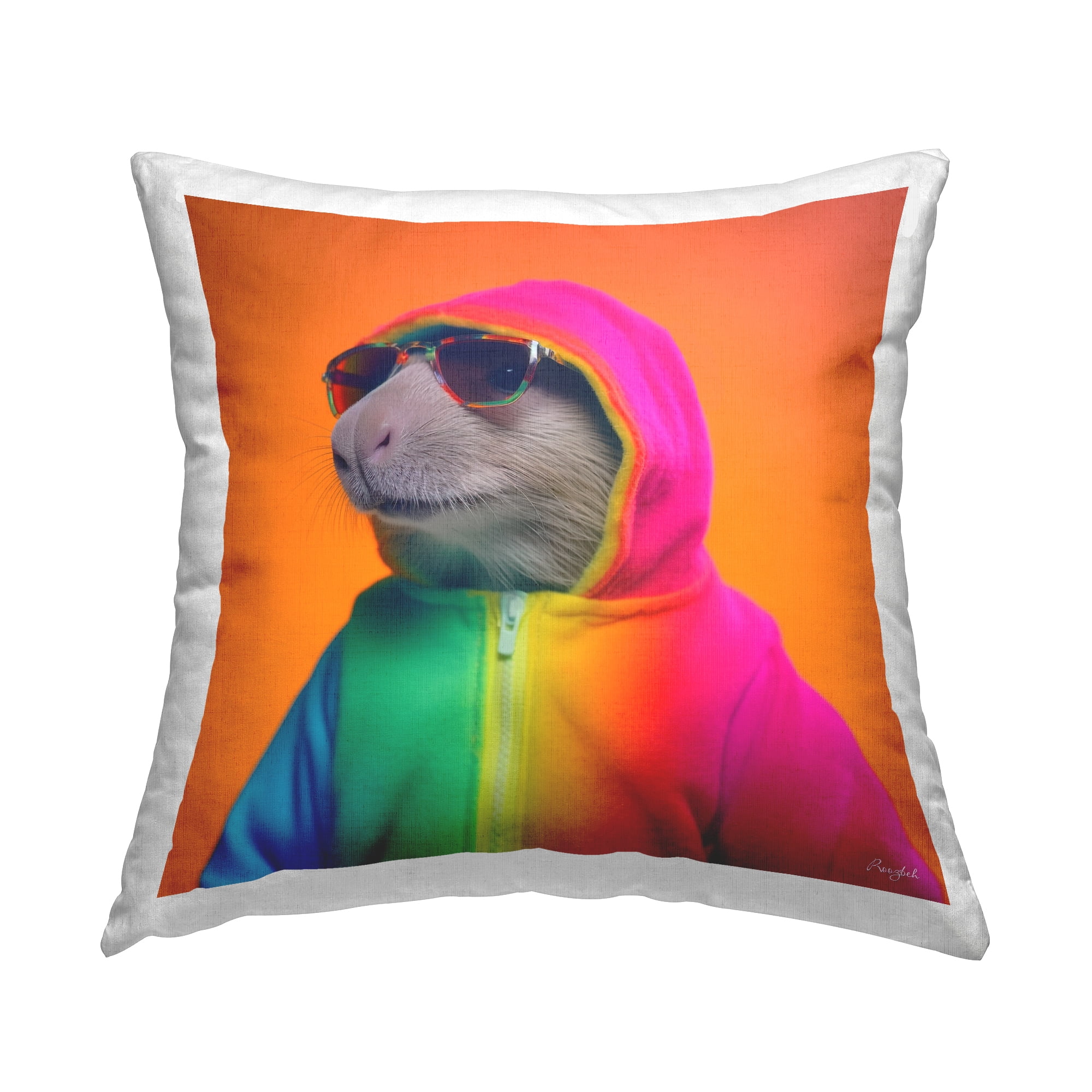 Stupell Industries Capybara Rainbow Hoodie Decorative Printed Throw Pillow, 18 x 18