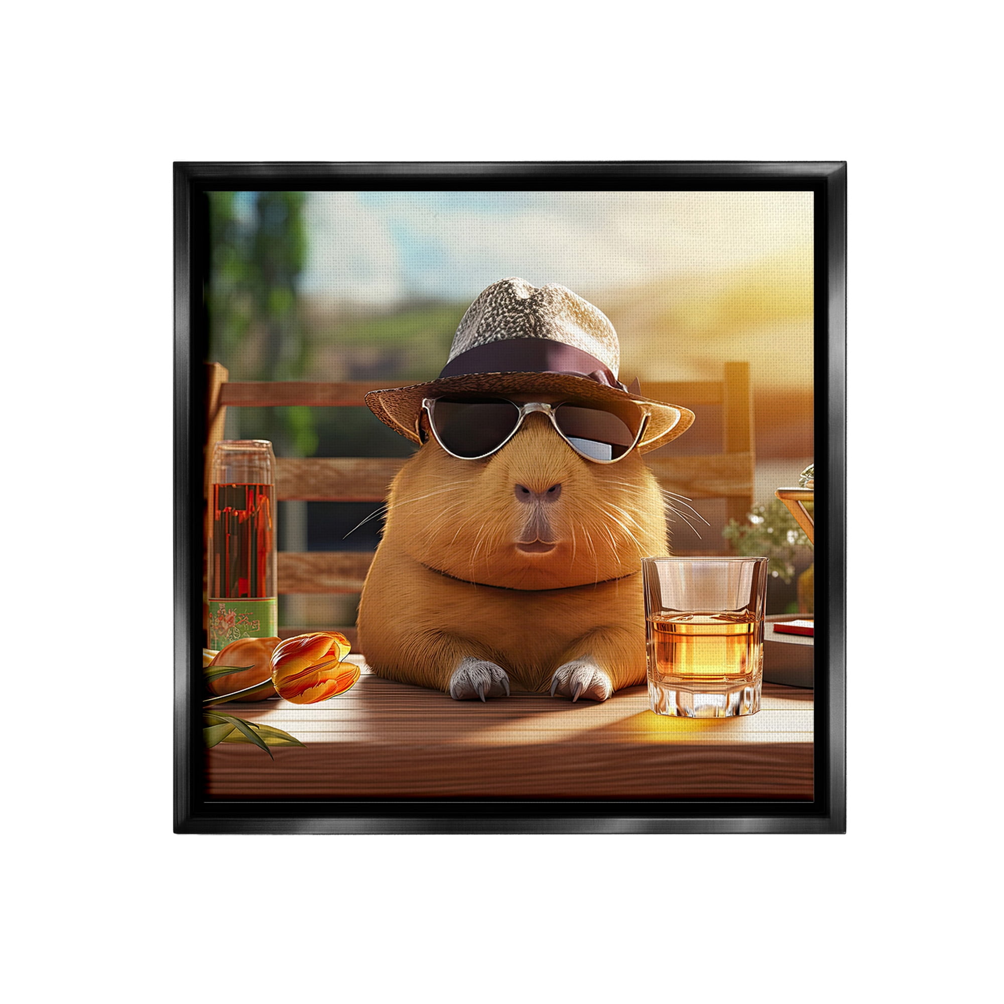 Stupell Industries Capybara & Summer Scenery Animals & Insects Painting Black Floater Framed Canvas Art Print Wall Art, 18 x 18