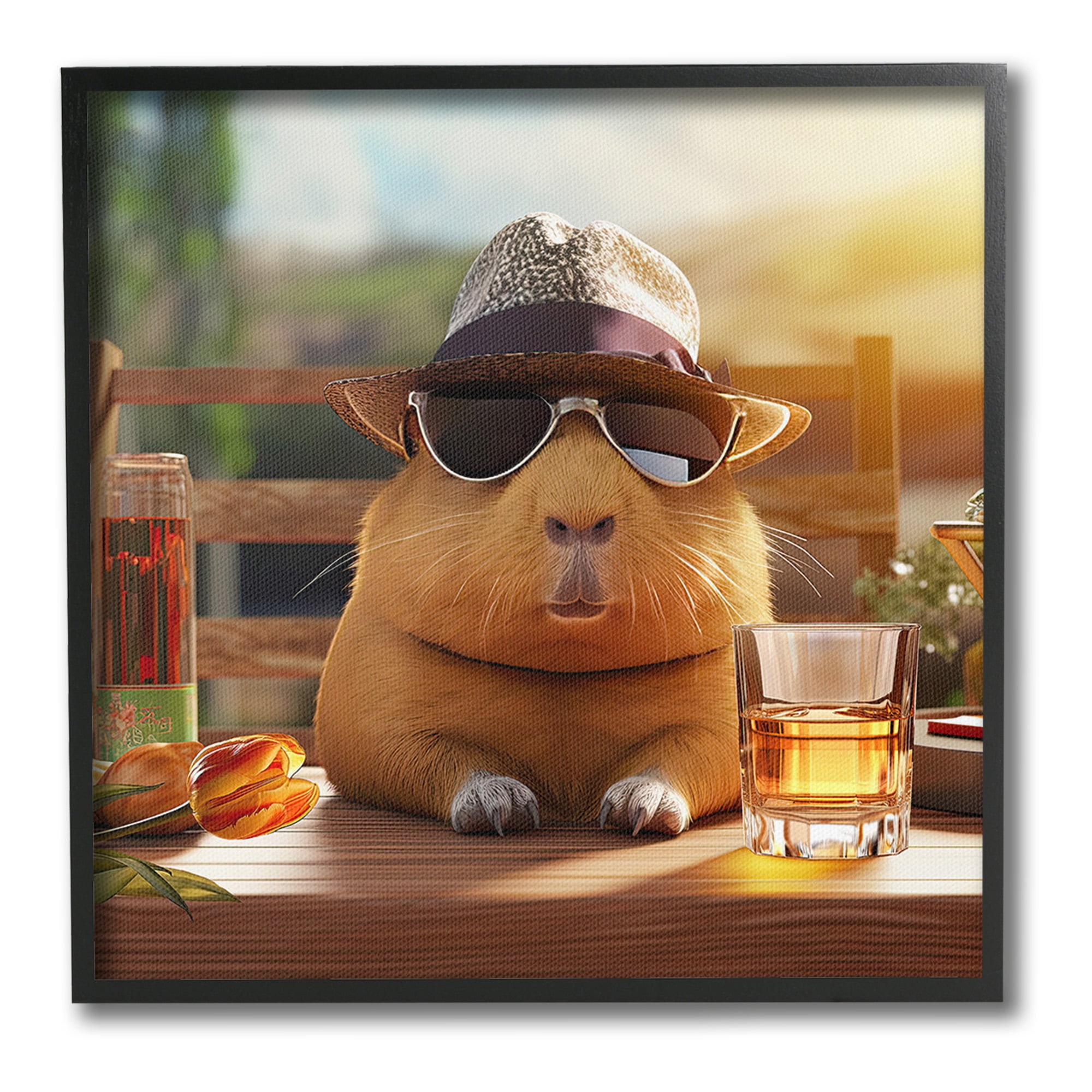Stupell Industries Capybara & Summer Scenery Animals & Insects Painting Black Framed Art Print Wall Art, 17 x 17