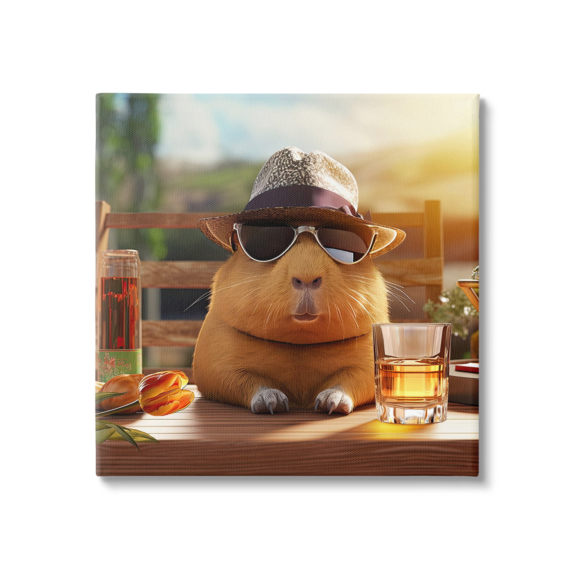Stupell Industries Capybara & Summer Scenery Animals & Insects Painting Gallery Wrapped Canvas Art Print Wall Art, 24 x 24