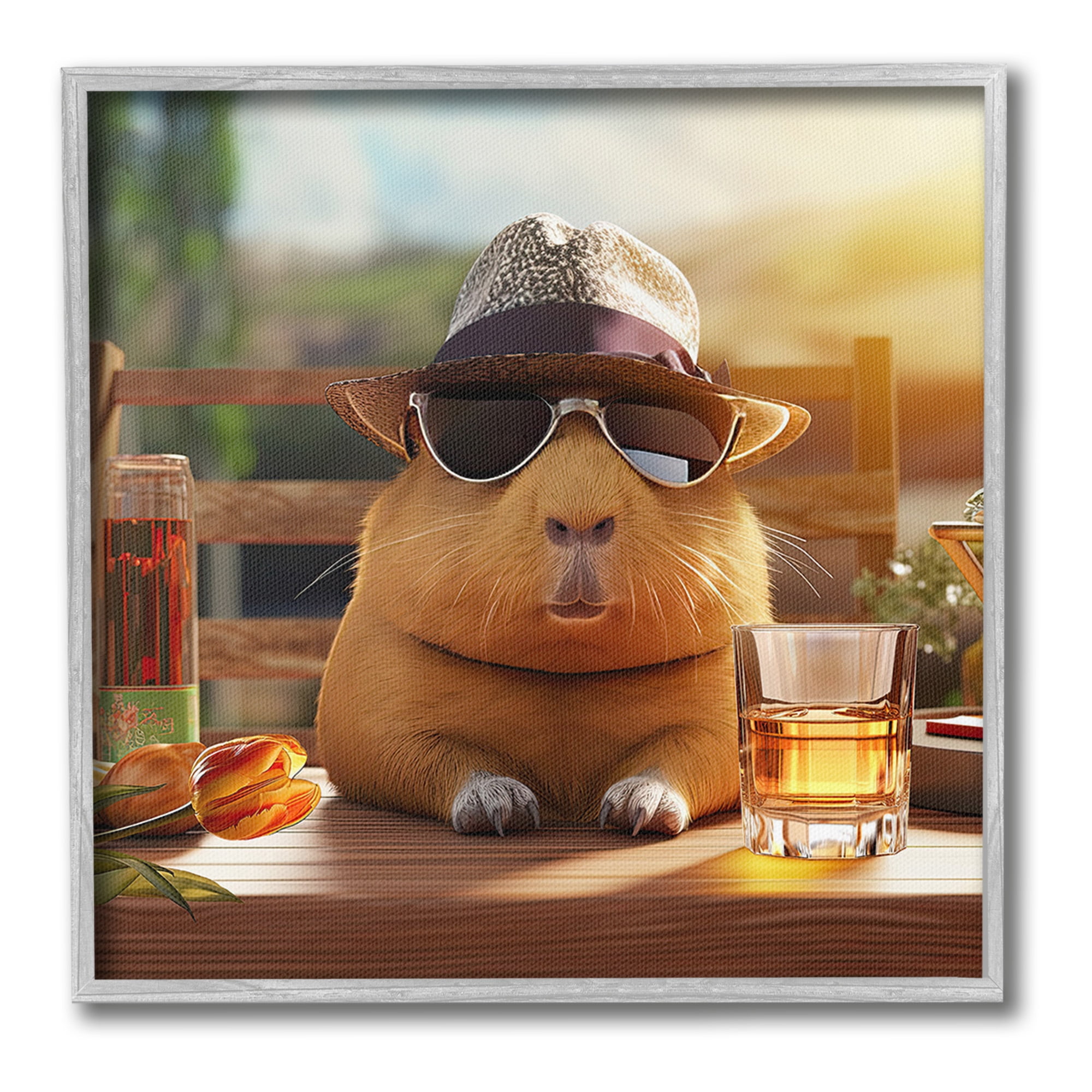 Stupell Industries Capybara & Summer Scenery Animals & Insects Painting Gray Framed Art Print Wall Art, 24 x 24