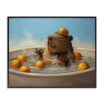 Stupell Industries Capybara in Orange Bath Animals Painting Black Framed Art Print Wall Art, 14 x 11