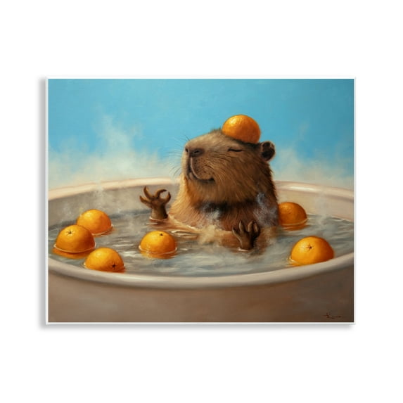 Stupell Industries Capybara in Orange Bath Animals Painting Unframed Art Print Wall Art, 14 x 11