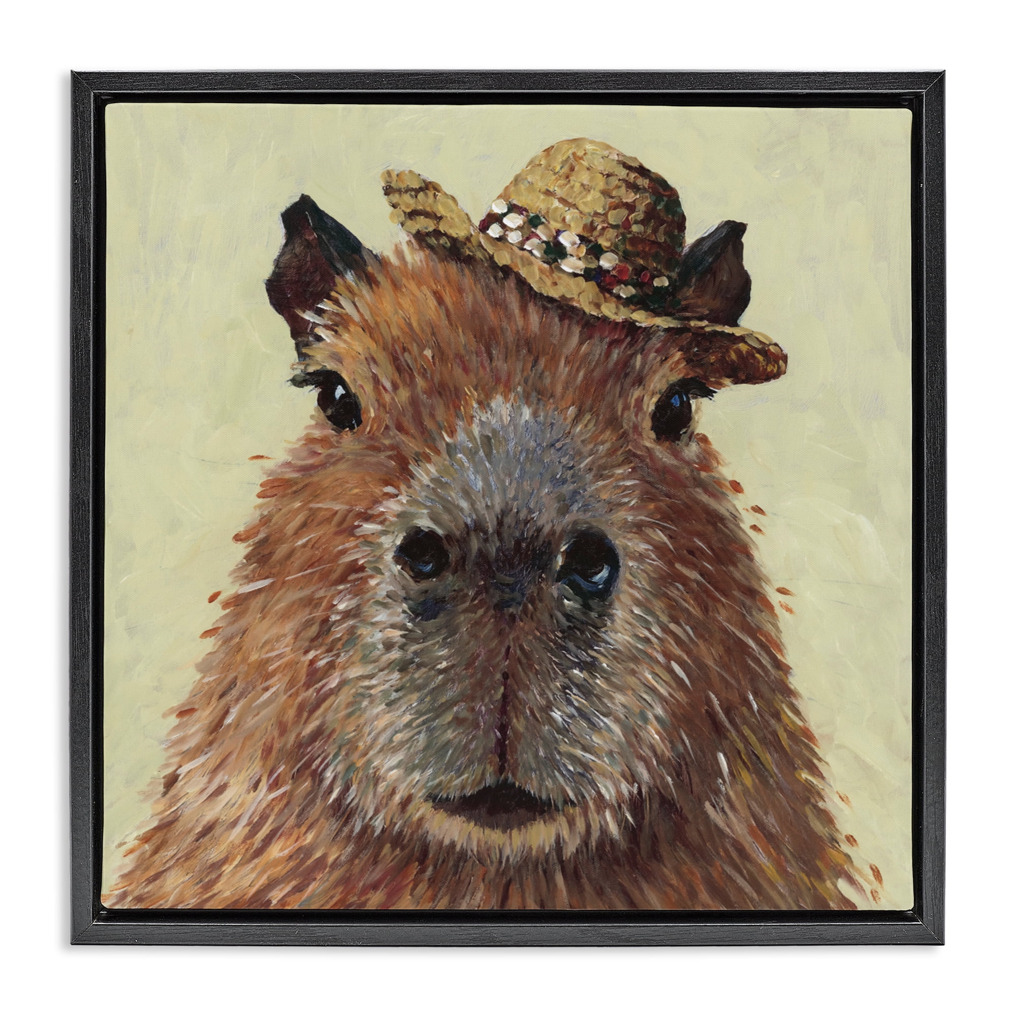 Stupell Industries Capybara with Straw Hat Black Framed Floater Canvas Wall Art, design by Studio Bautista