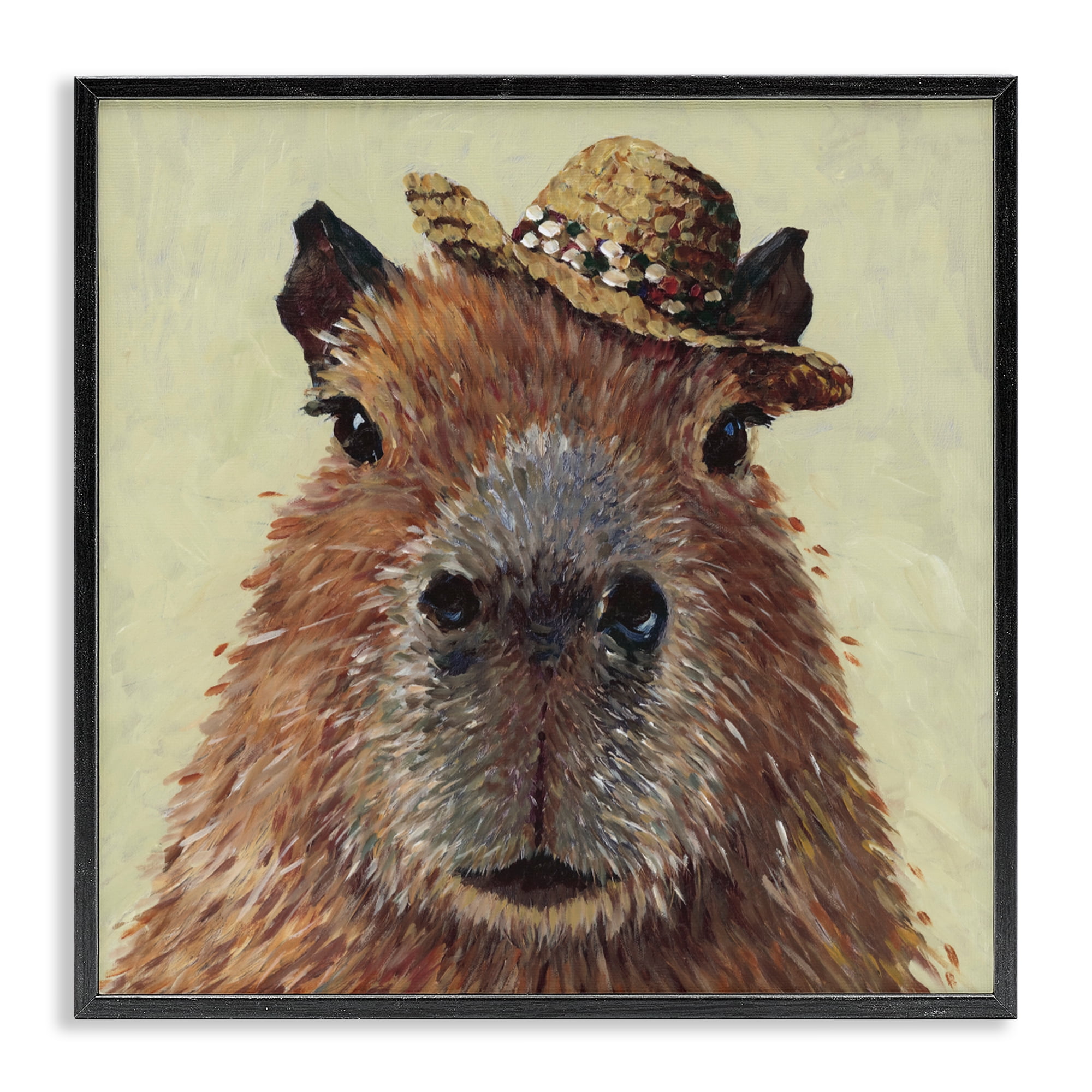 Stupell Industries Capybara with Straw Hat Black Framed Giclee Art, design by Studio Bautista
