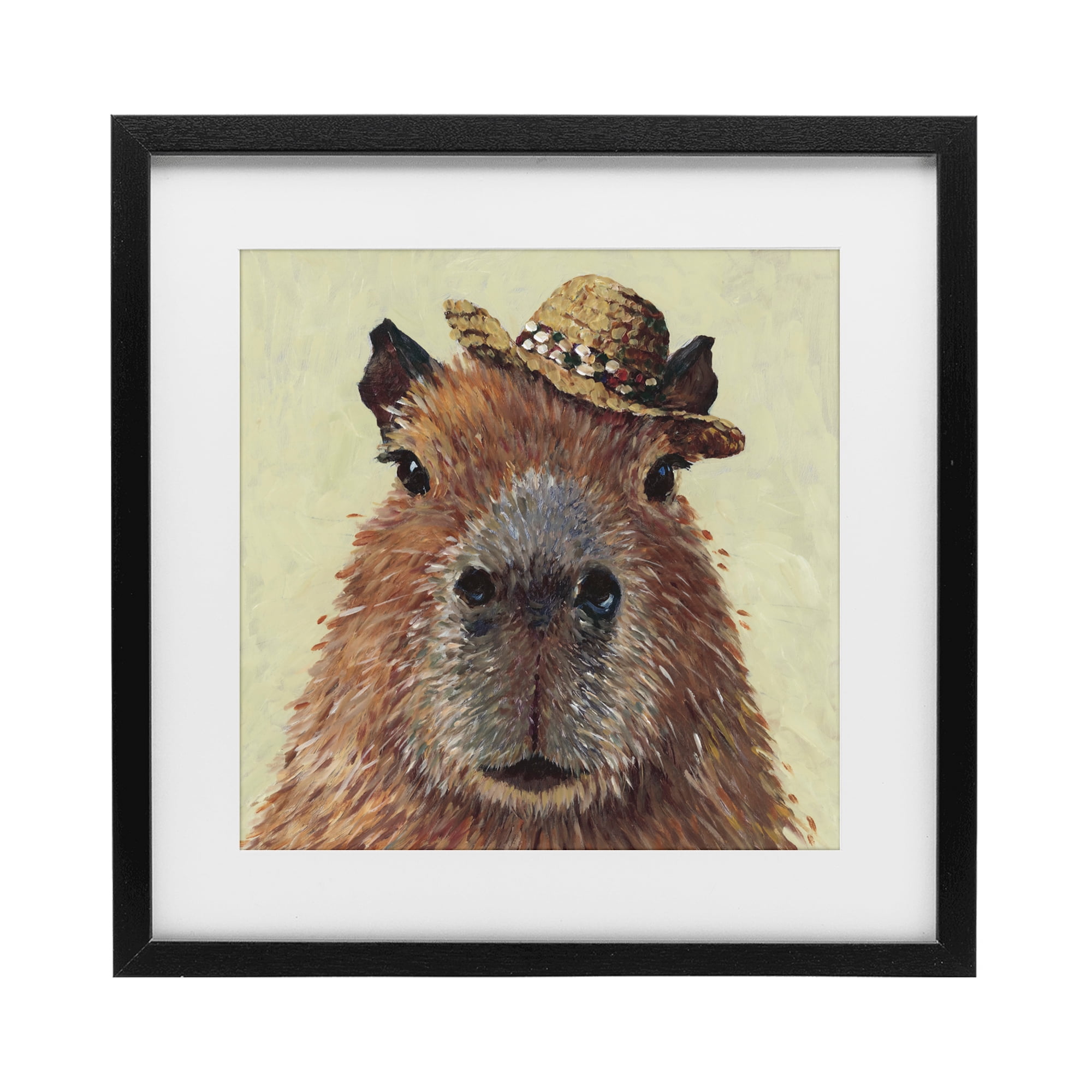 Stupell Industries Capybara with Straw Hat Black Framed Print Under Glass, design by Studio Bautista