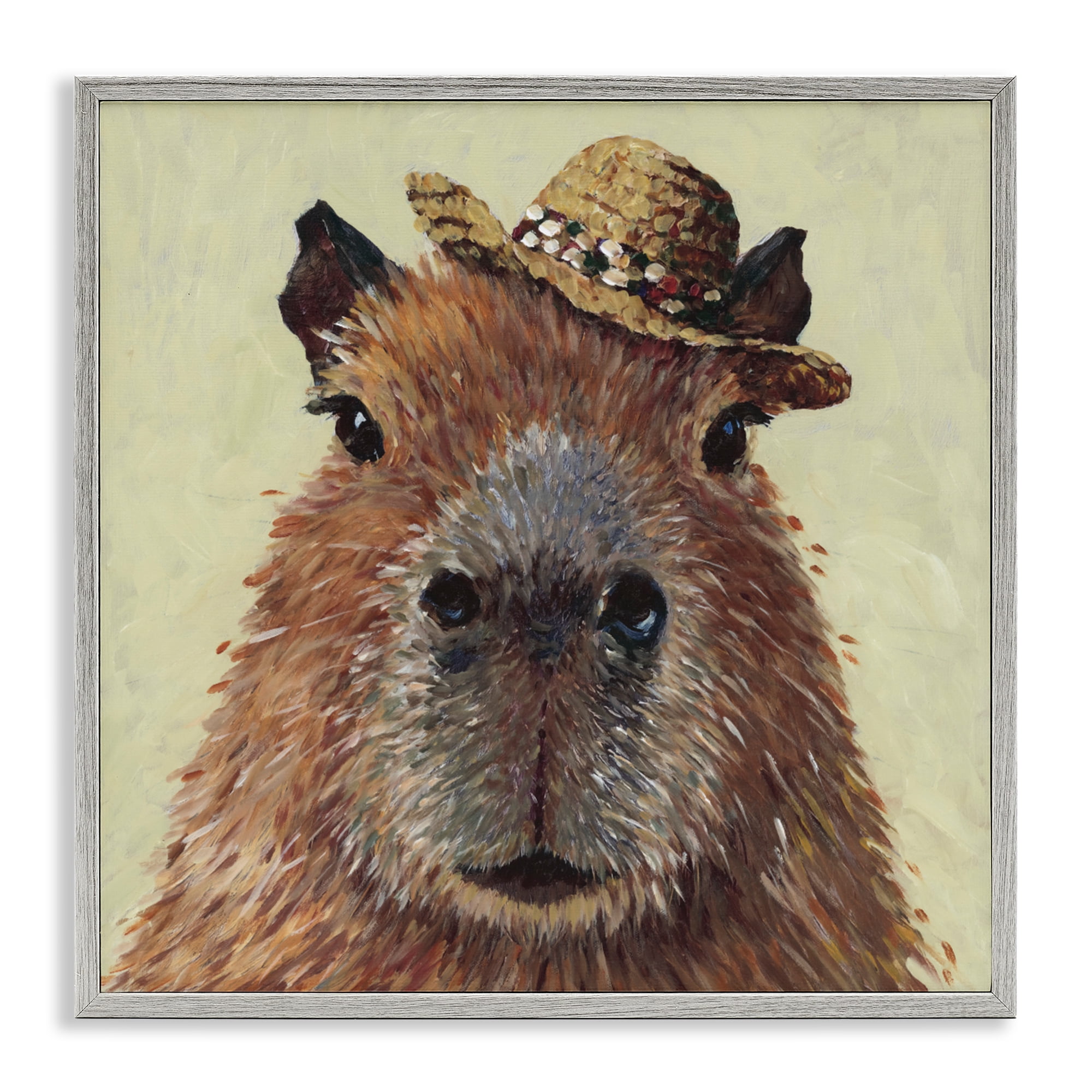 Stupell Industries Capybara with Straw Hat Gray Framed Giclee Art, design by Studio Bautista