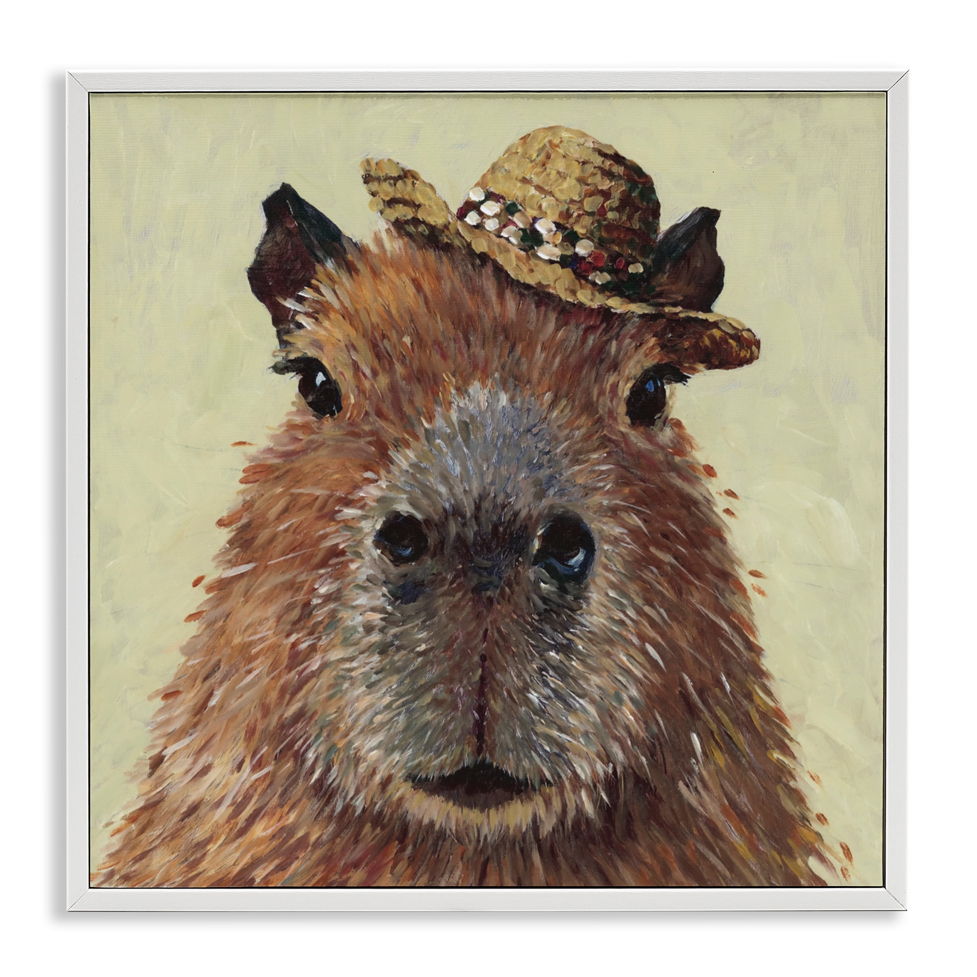 Stupell Industries Capybara with Straw Hat White Framed Giclee Art, design by Studio Bautista