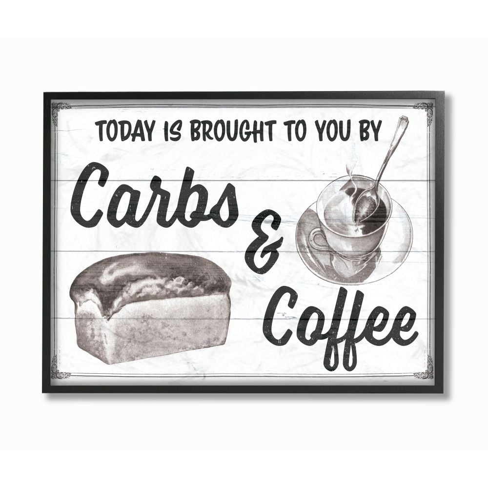 Stupell Industries Carbs and Coffee Kitchen Humor Rustic Word Design Framed Wall Art by The Saturday Evening Post