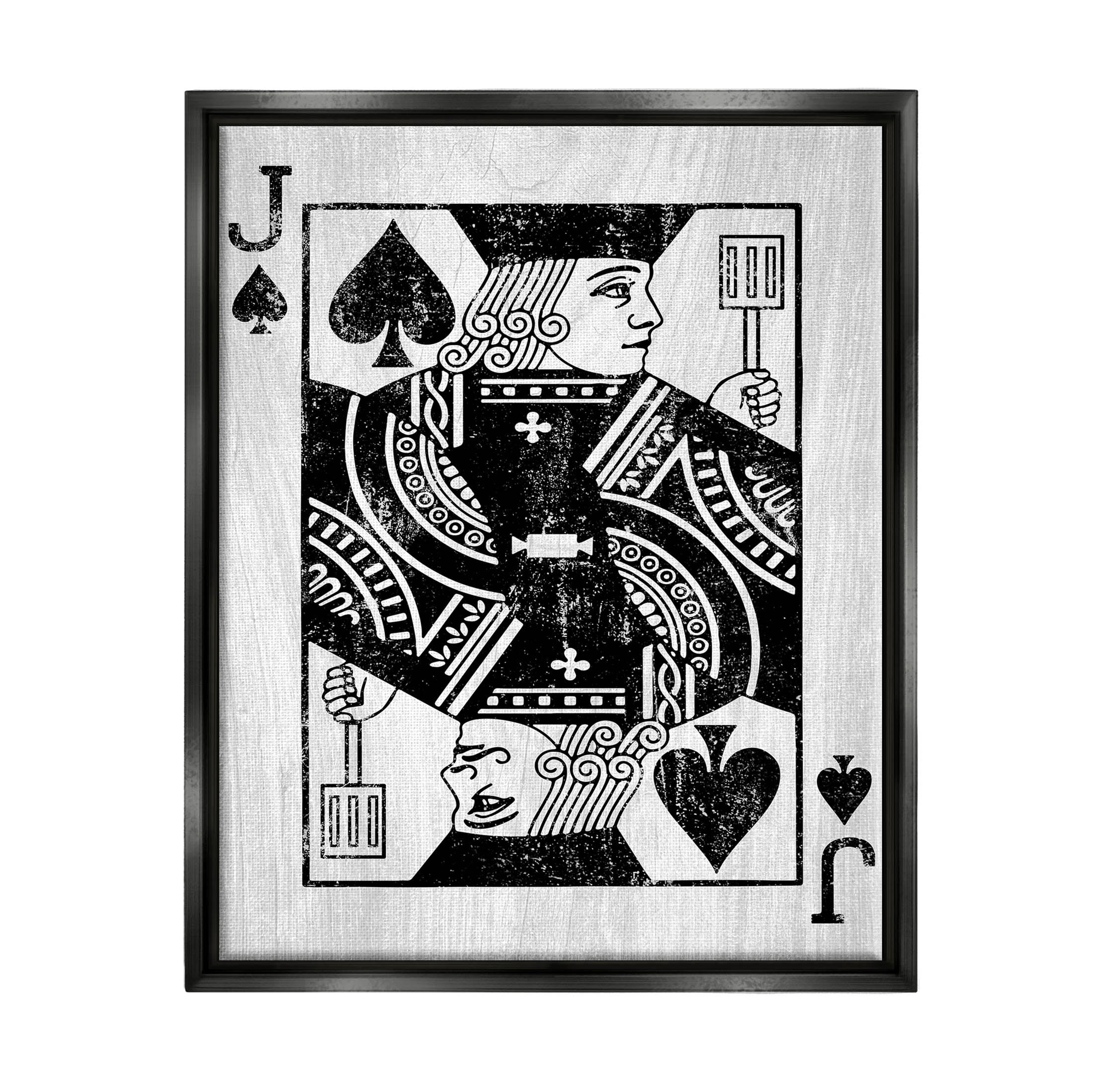 Stupell Industries Card Deck Jack Spade Symbol Graphic Art Jet Black Floating Framed Canvas Print Wall Art, Design by Lil' Rue