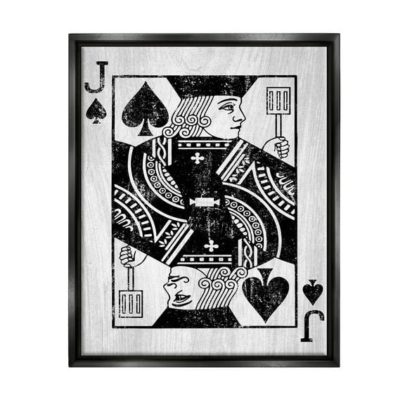 Stupell Industries Card Deck Jack Spade Symbol Graphic Art Jet Black Floating Framed Canvas Print Wall Art, Design by Lil' Rue